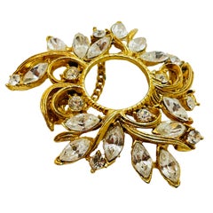 Vintage ROGER MICGAEL gold rhinestone designer pin brooch
