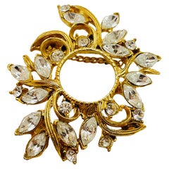 Vintage ROGER MICGAEL gold rhinestone designer pin brooch