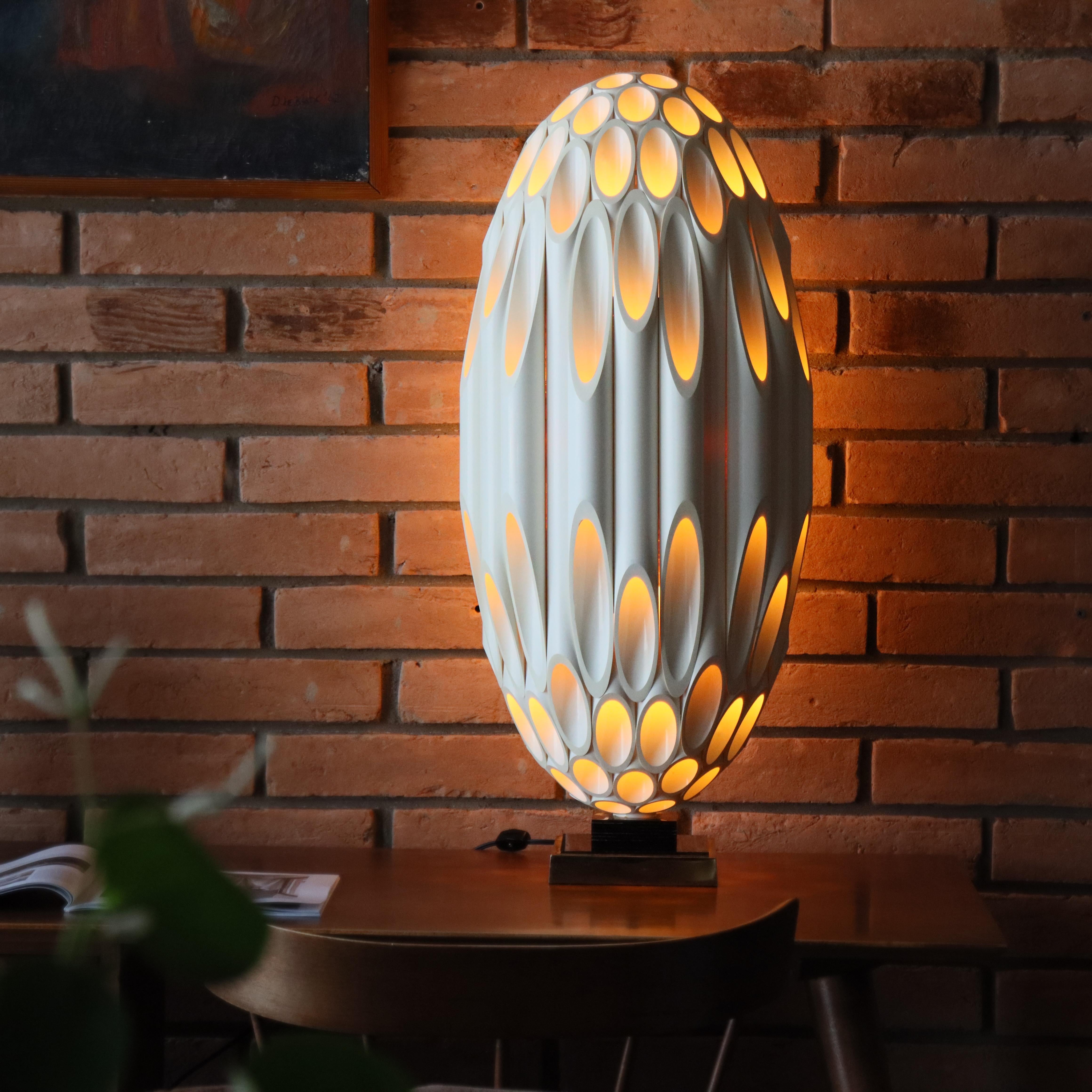 Brass Vintage Roger Rougier “Tube” Table Lamp, 1970s Canada, Mod, Space Age