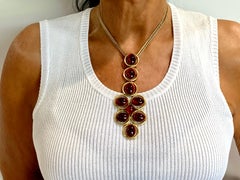 Vintage Roger Scemama 1970s Architectural Red Pendant Necklace