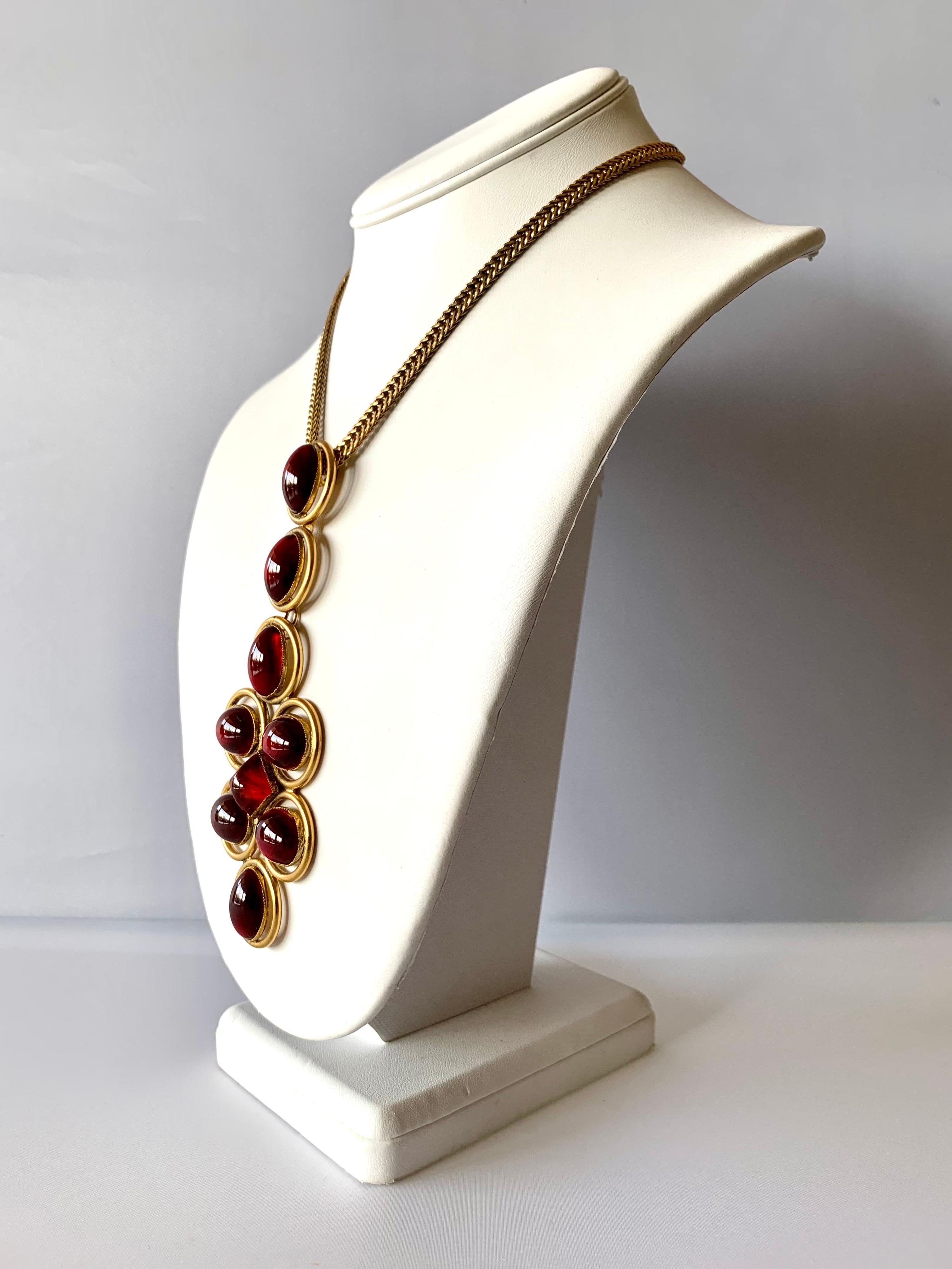 Vintage Roger Scemama 1970s Architectural Red Pendant Necklace  In Excellent Condition In Palm Springs, CA
