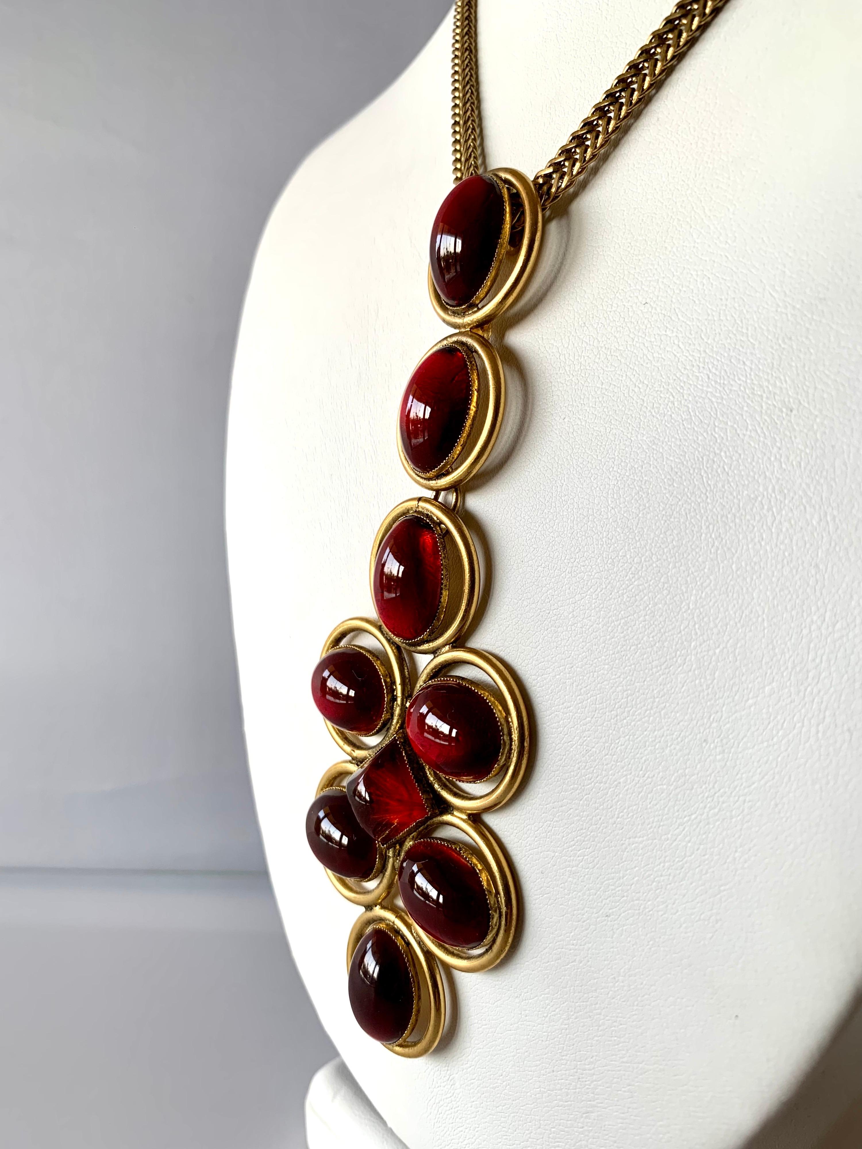 Women's Vintage Roger Scemama 1970s Architectural Red Pendant Necklace 