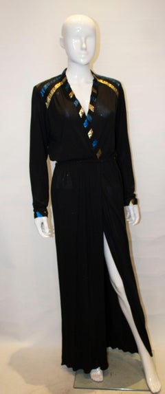 Vintage Roland Klein Black, Blue and Gold Evening Dress
