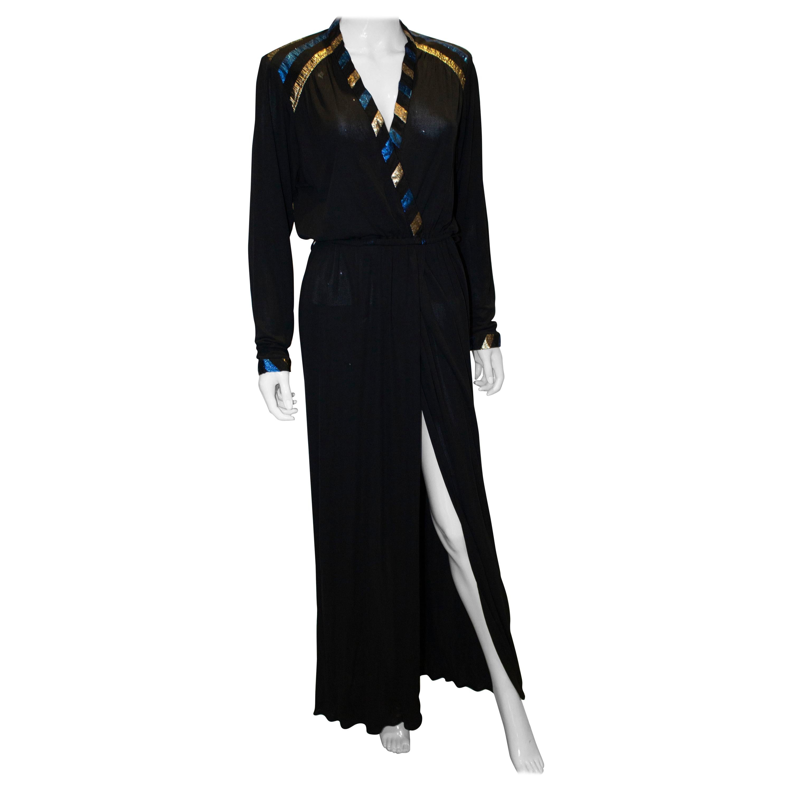 Vintage Roland Klein Black, Blue and Gold Evening Dress
