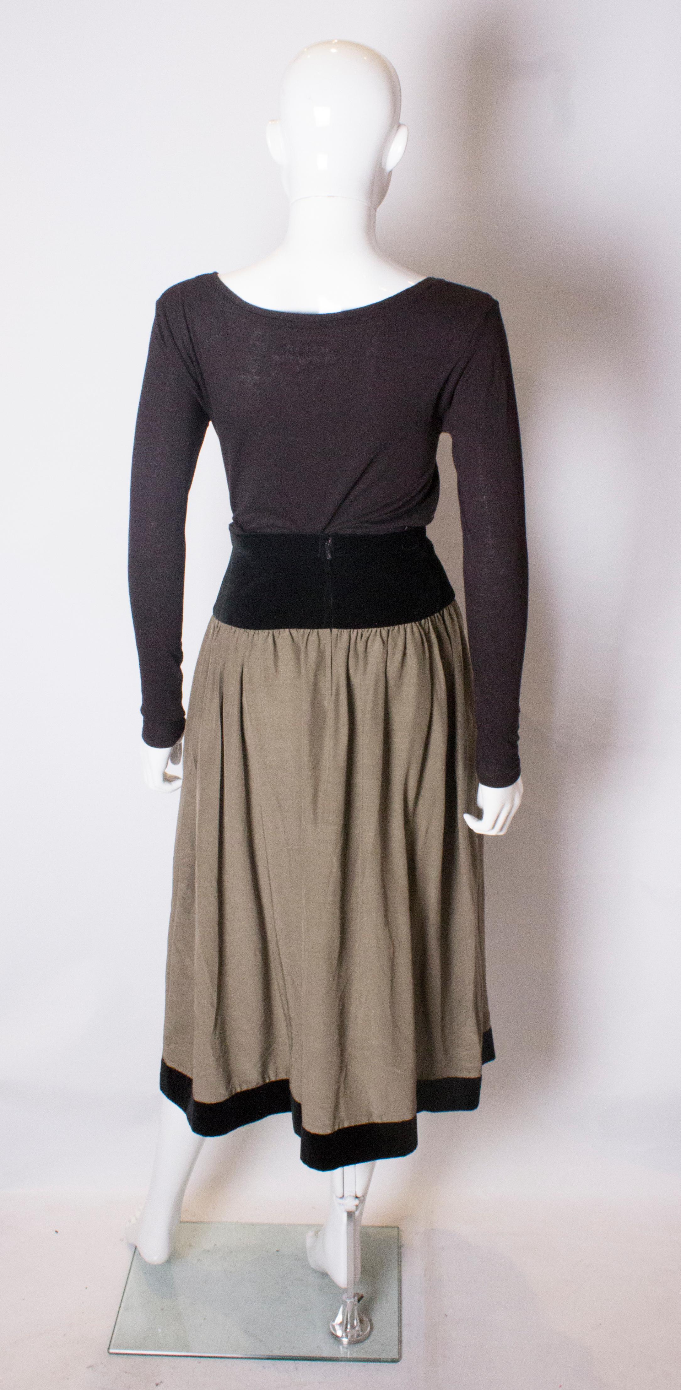 Vintage Roland Klein  Black Velvet and Grey  Silk Skirt For Sale 1