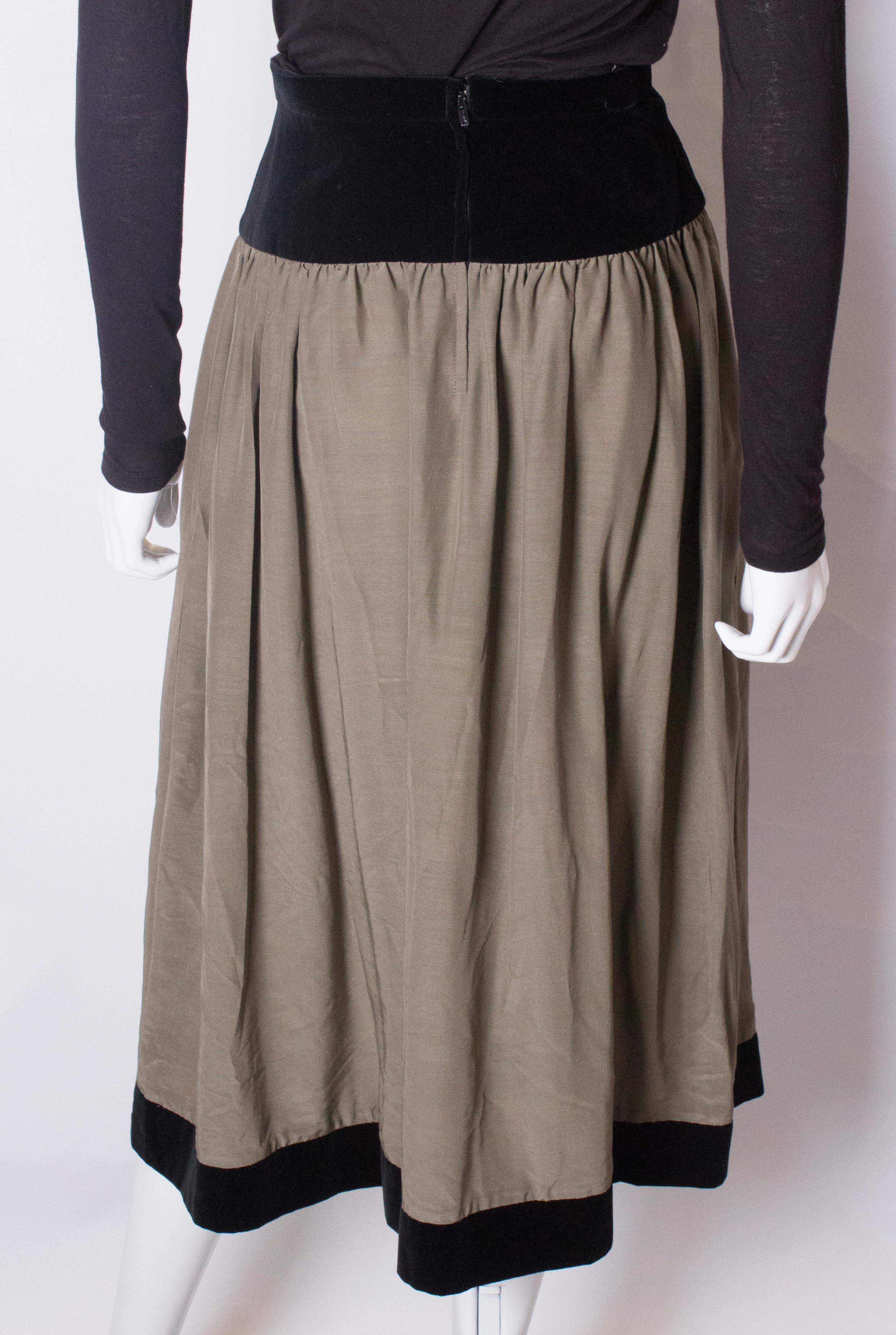 Vintage Roland Klein  Black Velvet and Grey  Silk Skirt For Sale 2