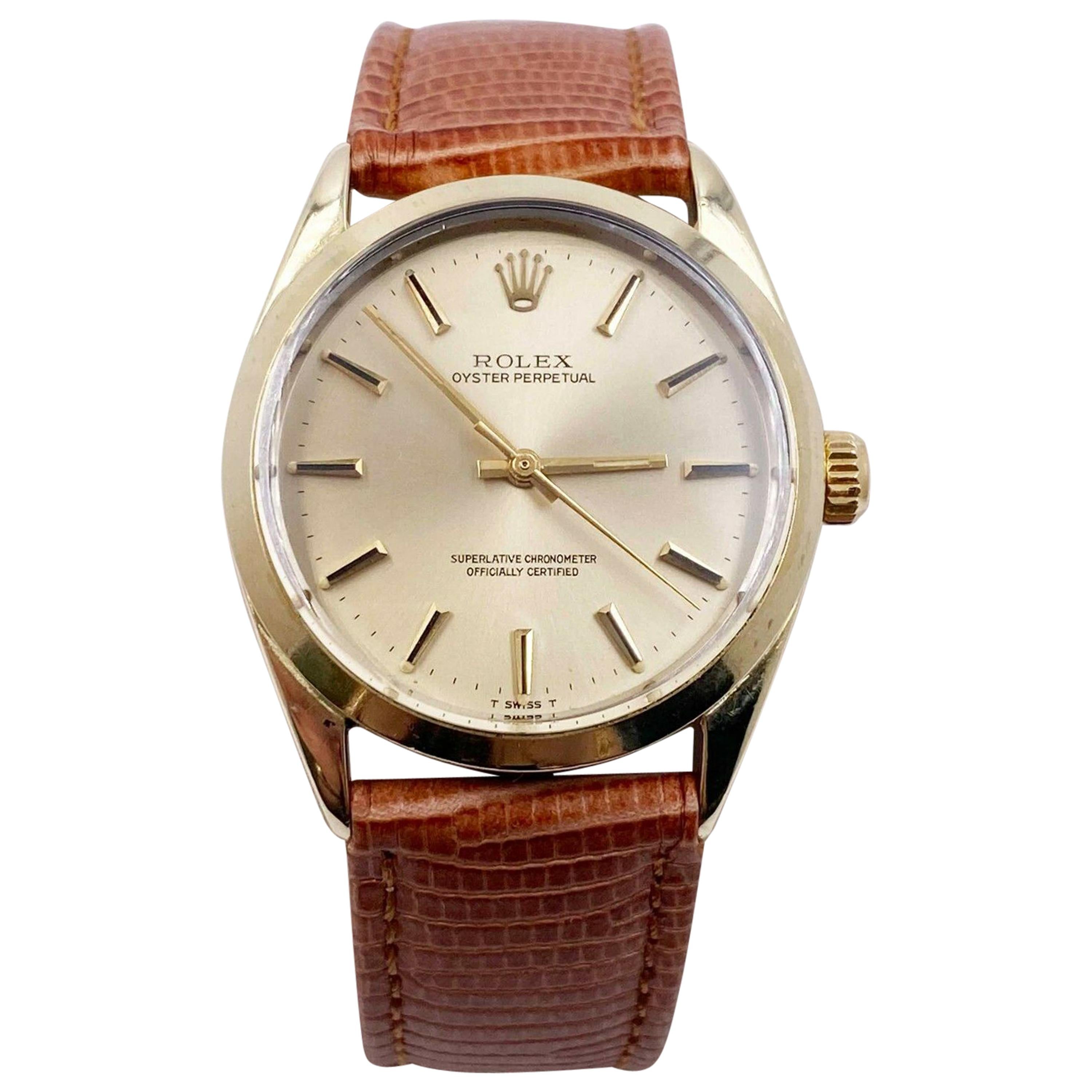 Vintage Rolex 1024 Oyster Perpetual Courroie en cuir recouverte d'or 14K  Boîte Livret sur 1stDibs