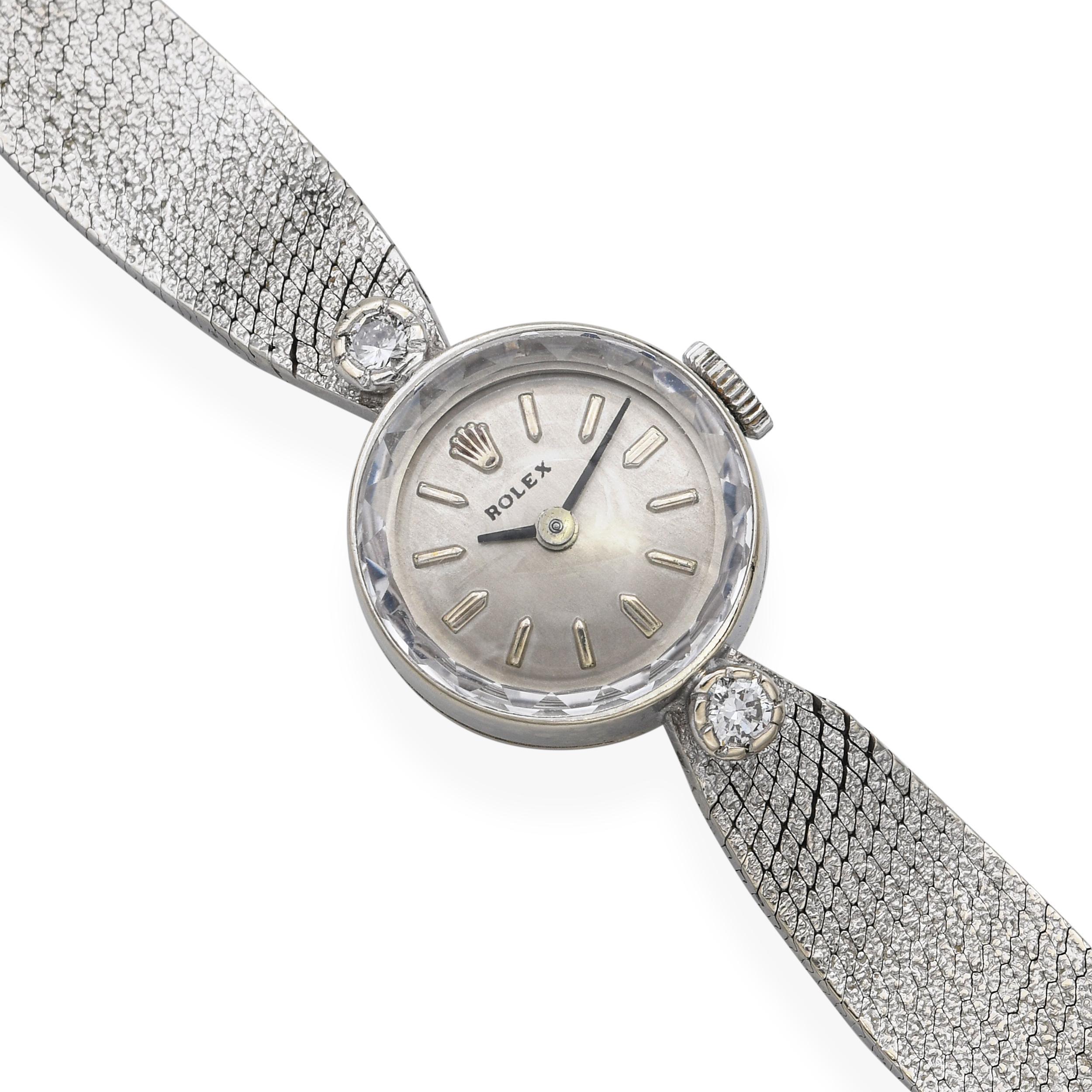 Rolex d'epoca in oro bianco 14 carati con diamanti, orologio da donna con carica manuale 1