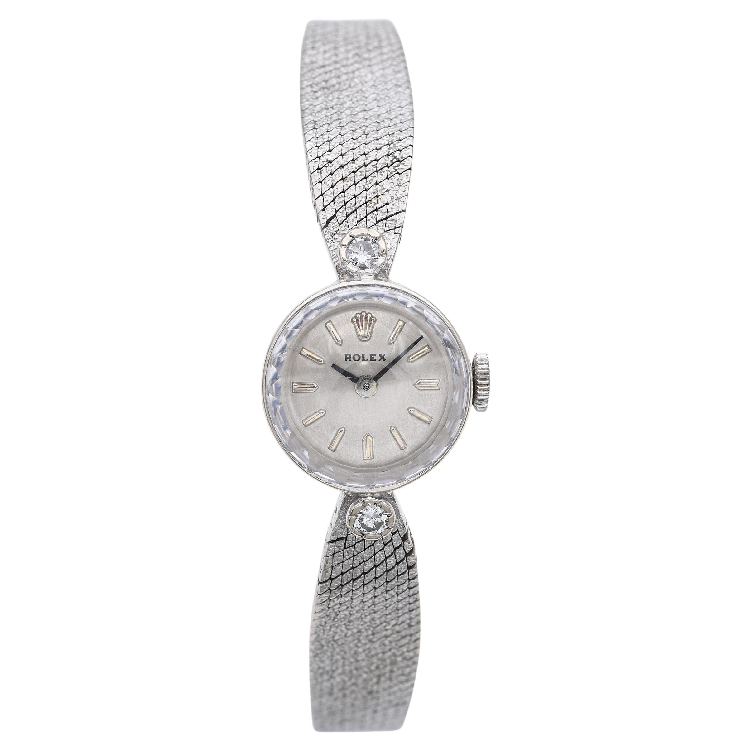 Vintage Rolex 14k Weißgold Diamant Cocktail Hand Wind Damenuhr