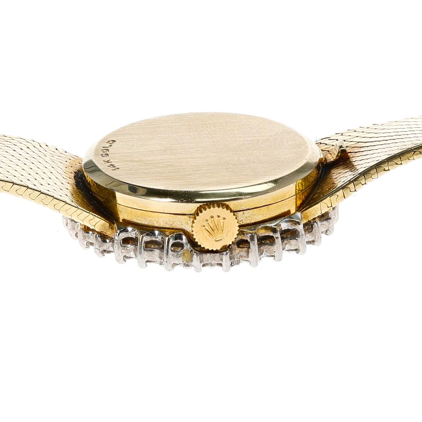 Round Cut Vintage Rolex 14K Yellow Gold Diamond Bezel Watch 