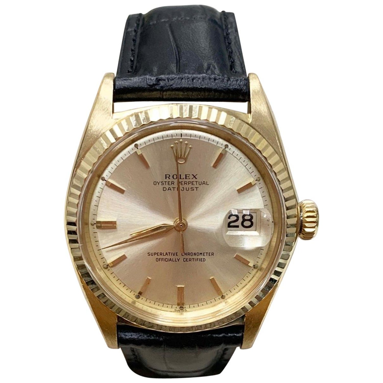 Vintage Rolex 1601 Datejust 18 Karat Yellow Gold with Leather Band, circa  1959 at 1stDibs | rolex leather band, rolex with leather band, rolex 1601  yellow gold