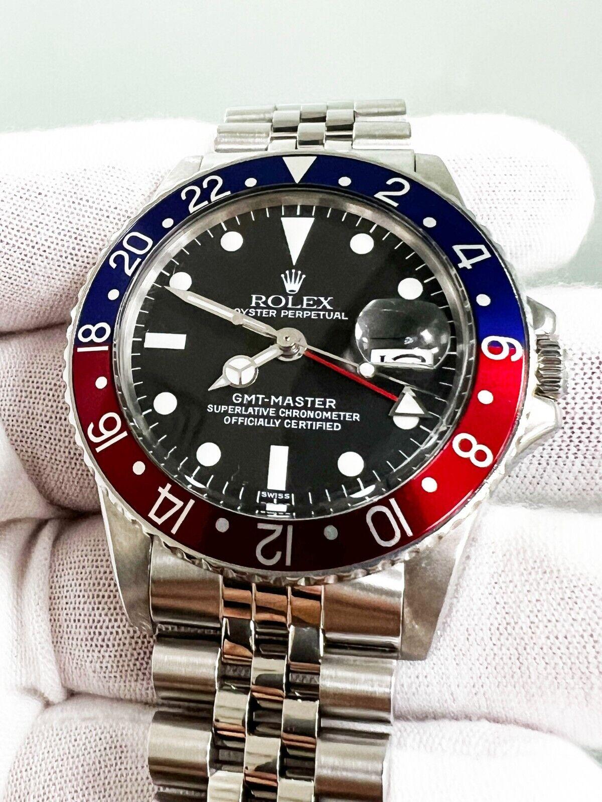 Vintage Rolex 1675 GMT Master Pepsi Red and Blue Stainless Jubilee Band MINT 11