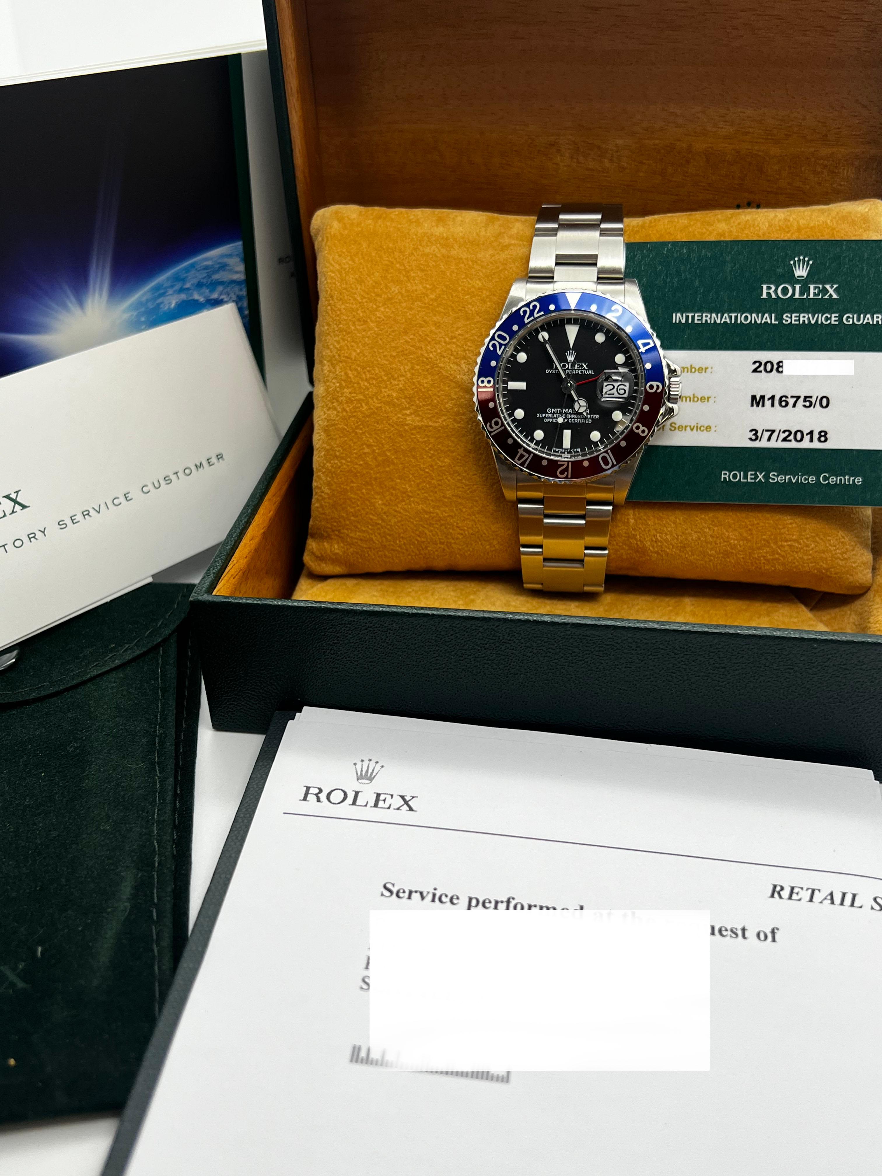 Style Number: 1675



Serial: 2088***



Year: 1969

 

Model: GMT Master 

 

Case Material: Stainless Steel

 

Band: Stainless Steel

  

Bezel: Red & Blue 