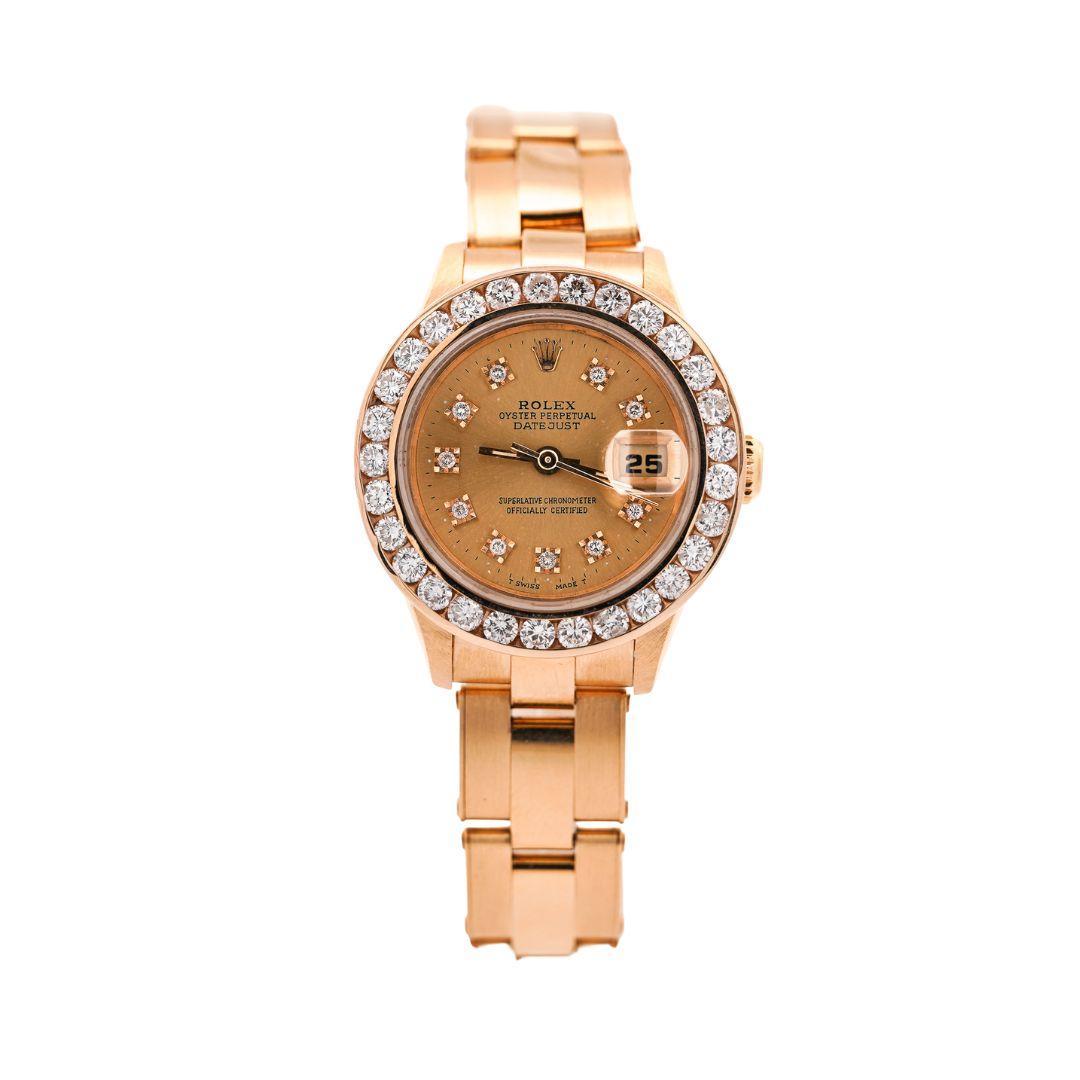 Vintage Rolex 18K Gold DateJust 28mm Diamond Bezel & Dial Watch For Sale 4