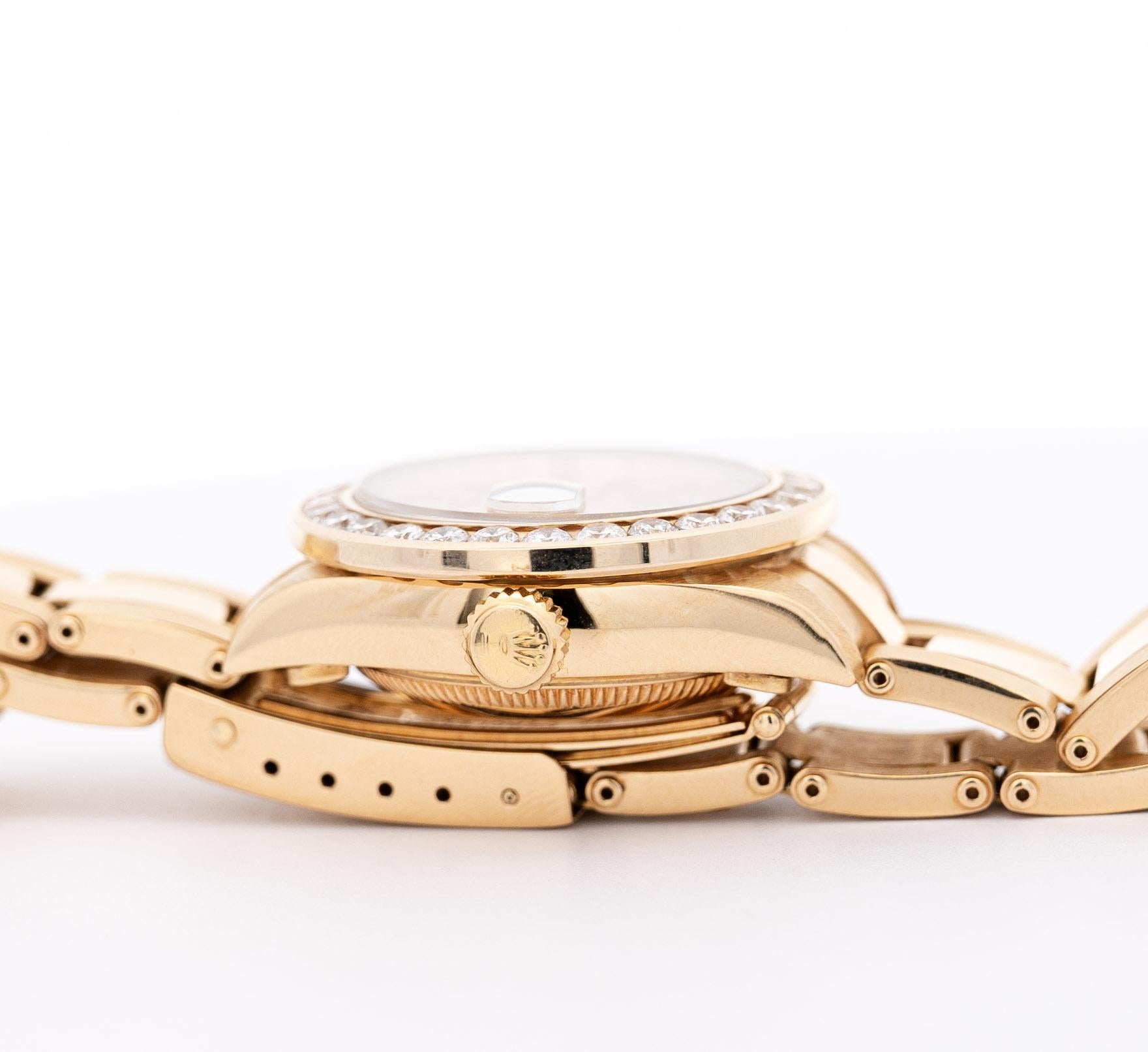 Round Cut Vintage Rolex 18K Gold DateJust 28mm Diamond Bezel & Dial Watch For Sale