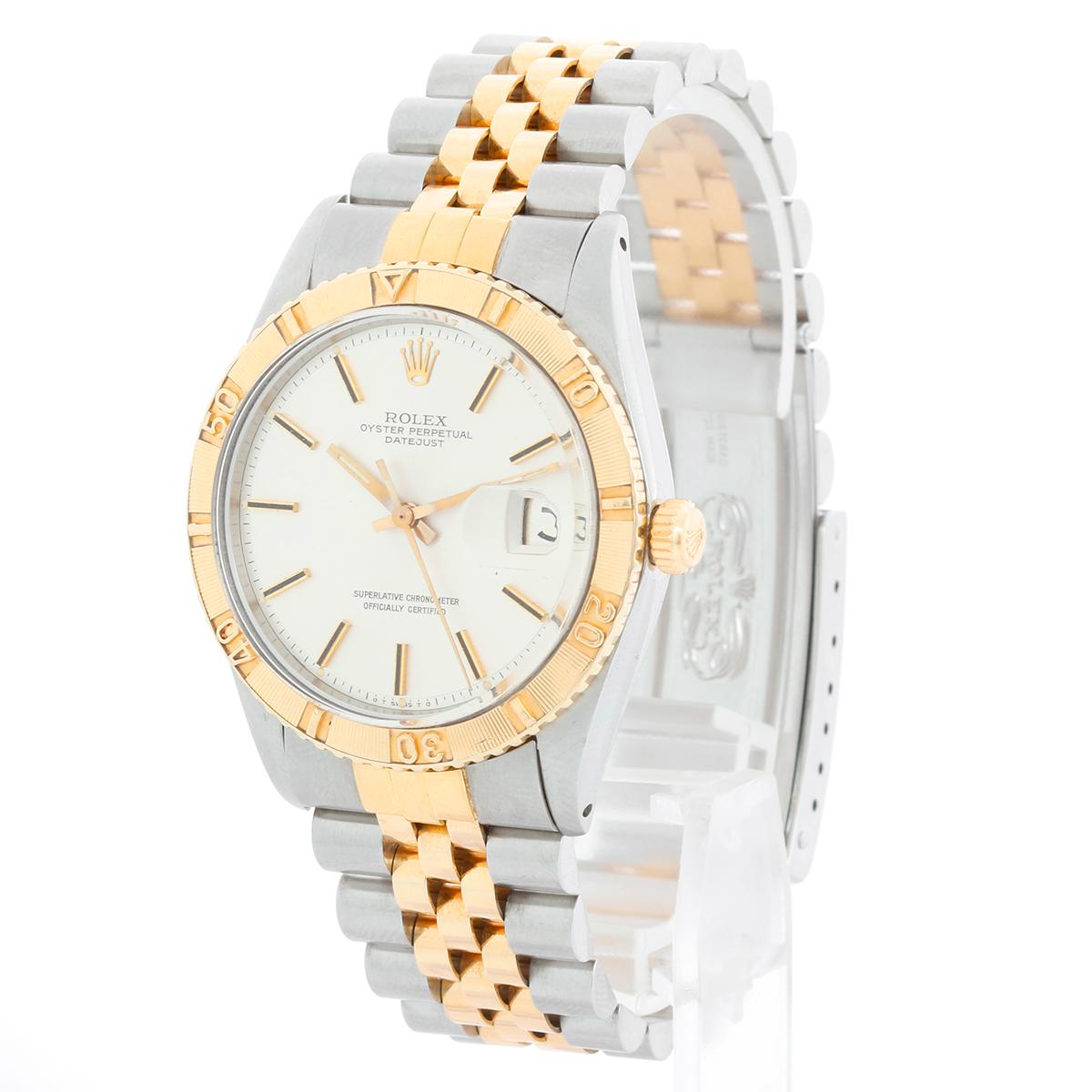 Vintage Rolex 18k Yellow Gold Thunderbird Turnograph Men's Watch 1625 with Card For Sale 1