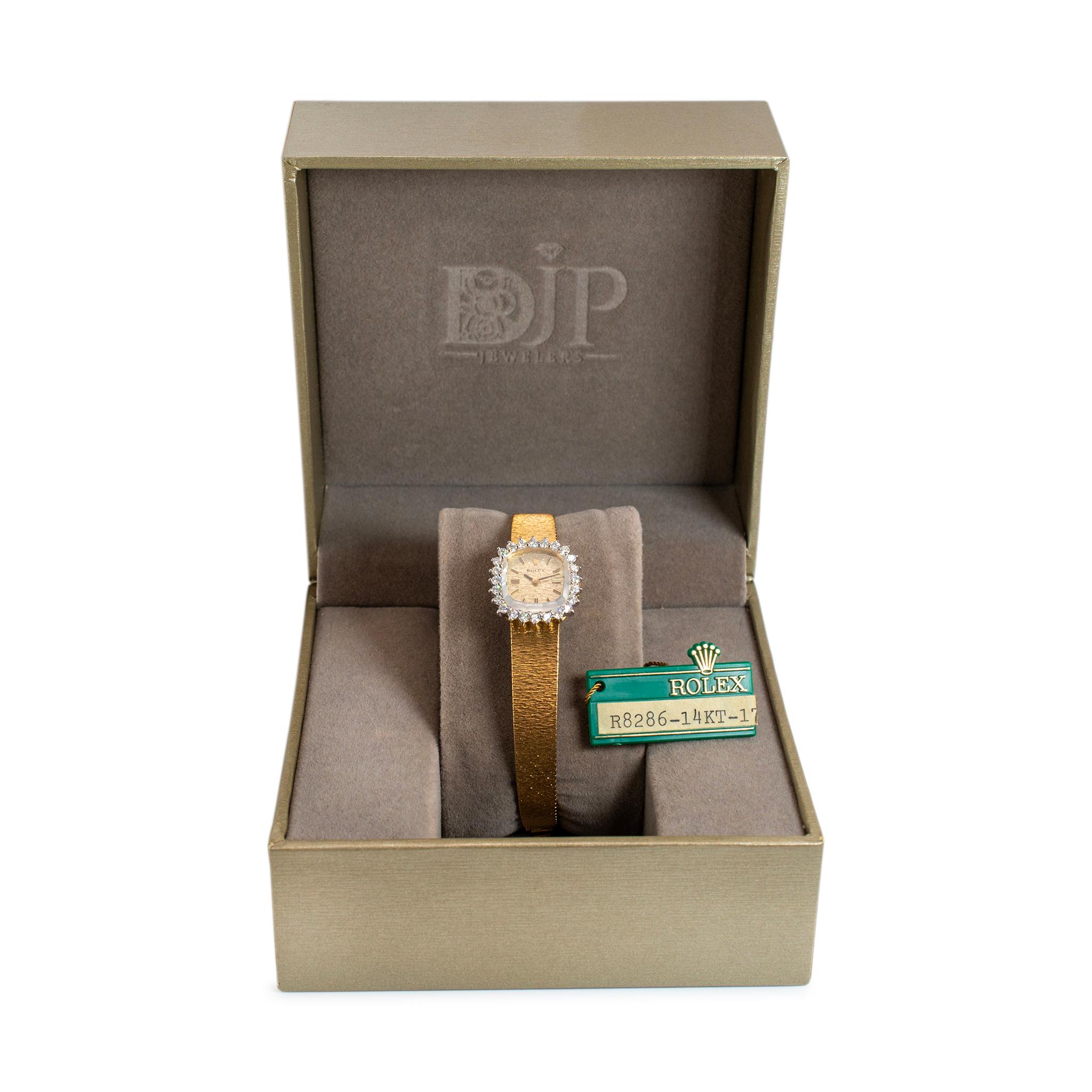 Vintage Rolex 19MM R8286 14K Yellow Gold Diamond Bezel Manual Winding Watch For Sale 5