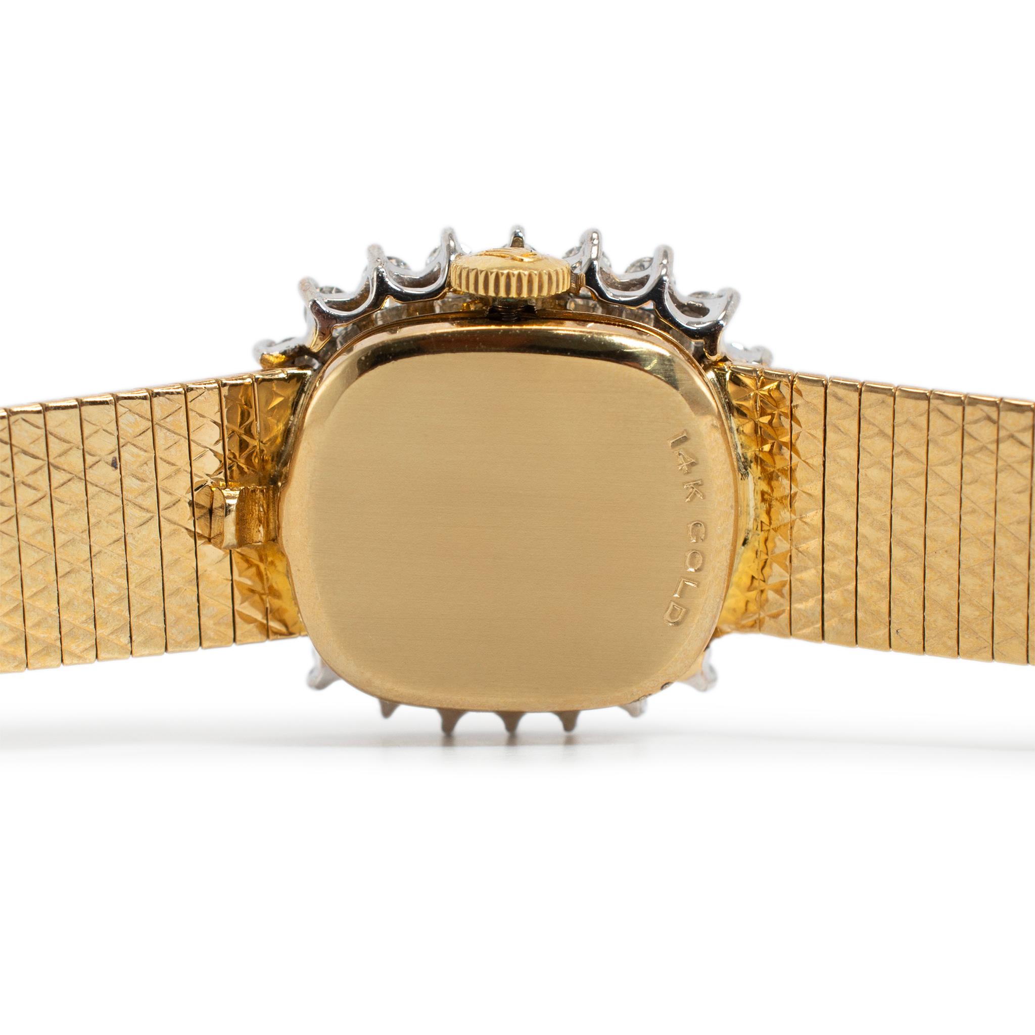 Women's Vintage Rolex 19MM R8286 14K Yellow Gold Diamond Bezel Manual Winding Watch For Sale
