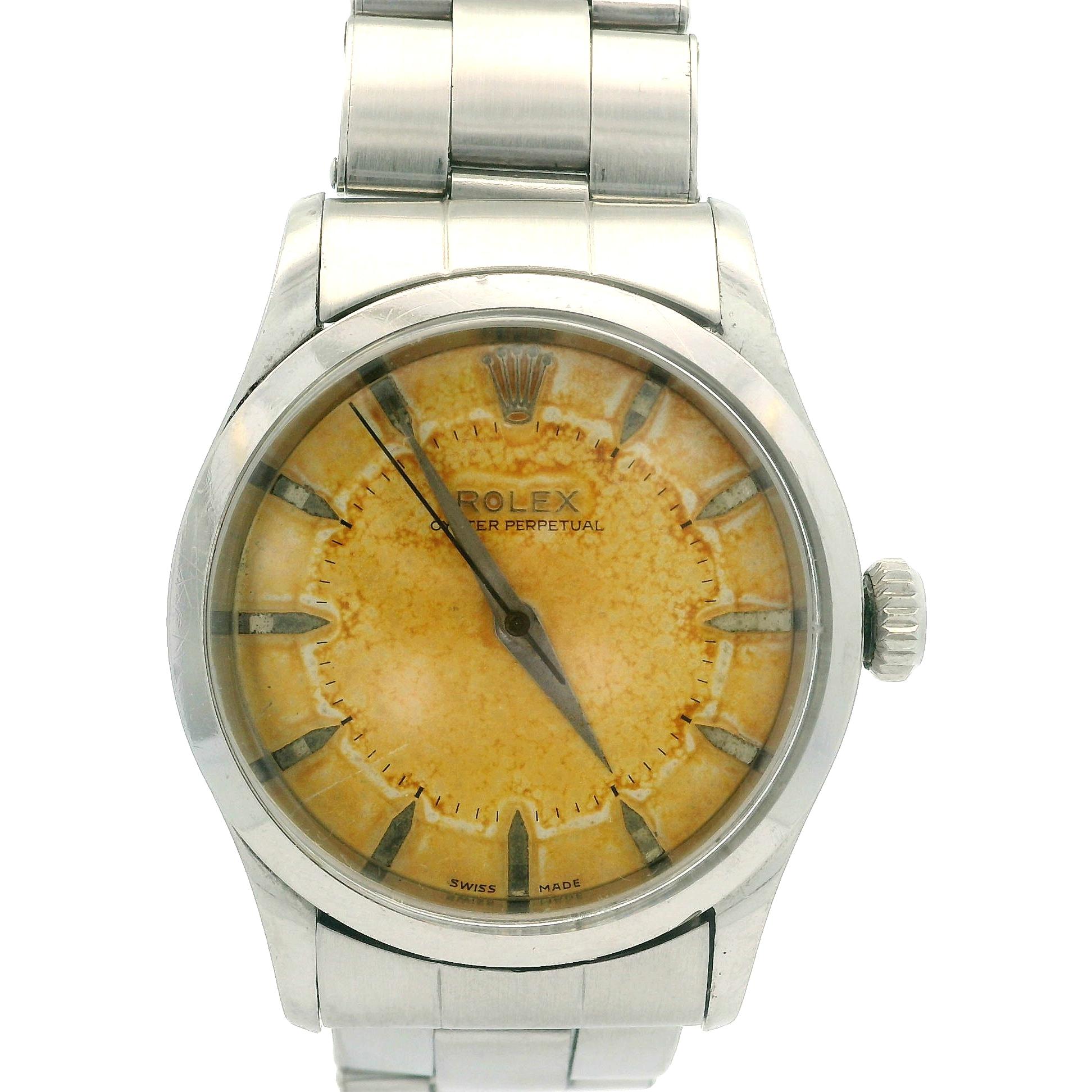 Rolex 33mm Edelstahl Step Dial Blasenrücken-Armbanduhr Ref. 6332, Vintage im Angebot 3