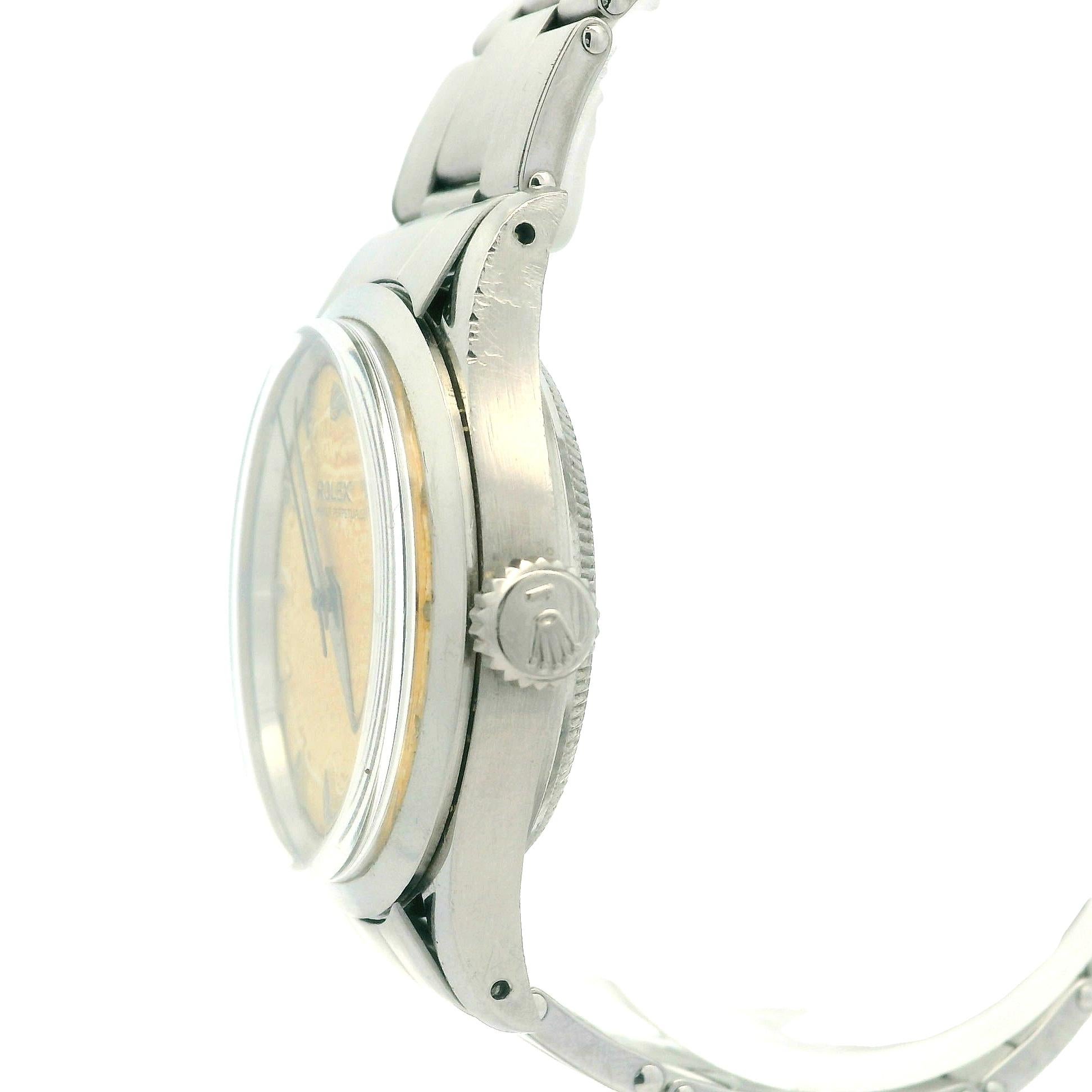 Rolex 33mm Edelstahl Step Dial Blasenrücken-Armbanduhr Ref. 6332, Vintage im Angebot 4