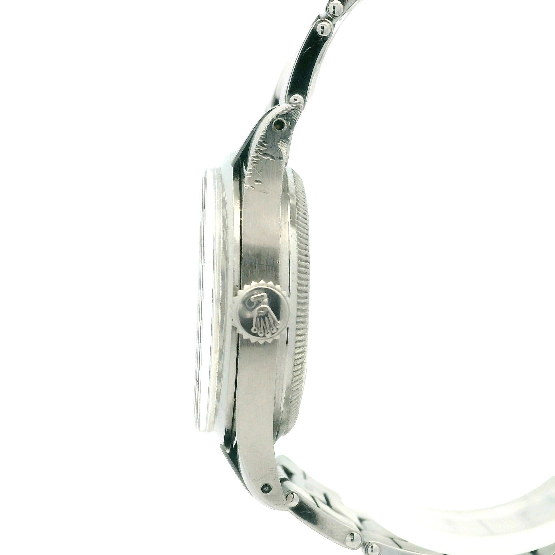 Rolex 33mm Edelstahl Step Dial Blasenrücken-Armbanduhr Ref. 6332, Vintage im Angebot 5