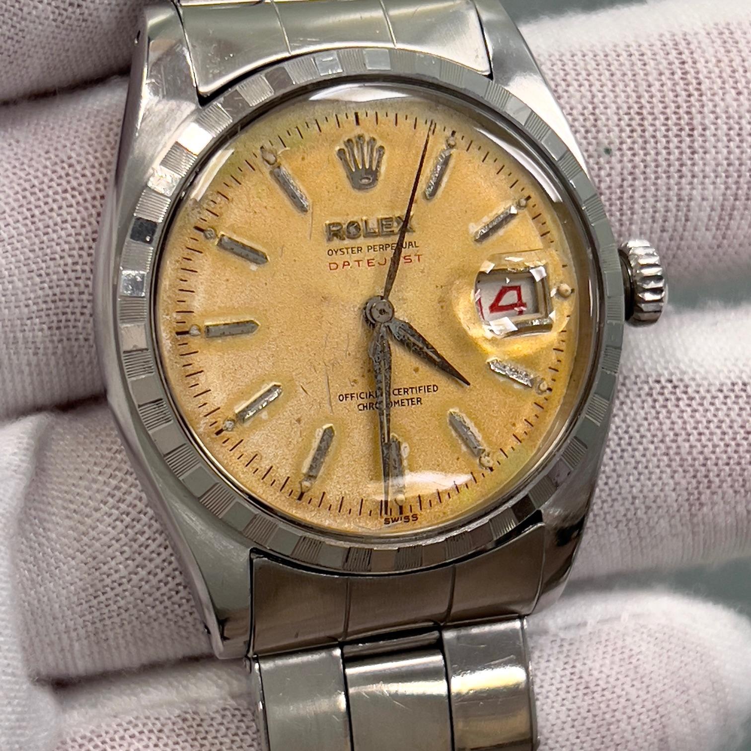 Vintage Rolex 6305 RED Datejust Raro DIAL TROPICAL Acero inoxidable 36mm en venta 9
