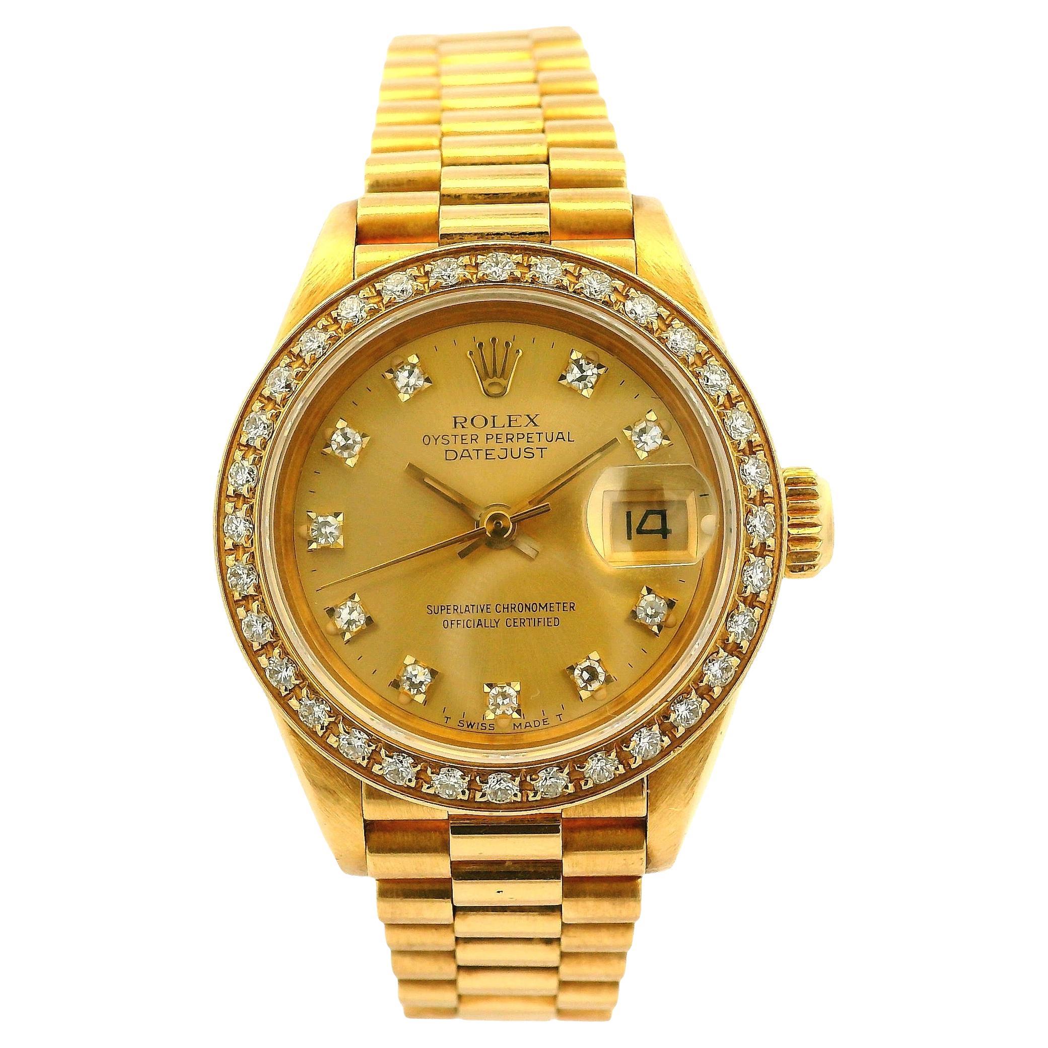 Vintage Rolex 69178 Datejust 18k Yellow Gold Diamond Bezel & Dial Ladies Watch