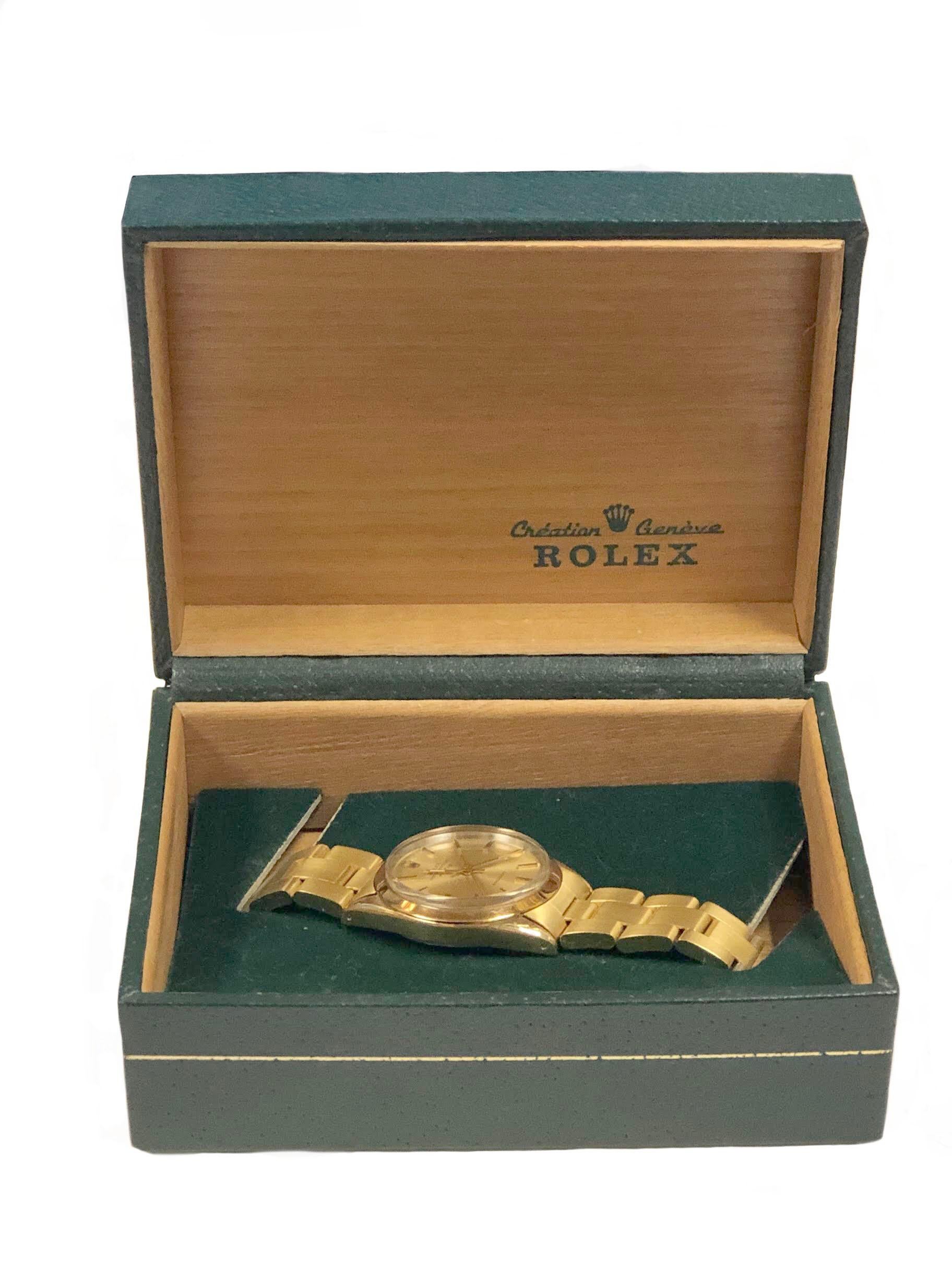 Vintage Rolex Air King 5520 Gold Shell Wristwatch Box Papers 1 Owner In Excellent Condition In Chicago, IL