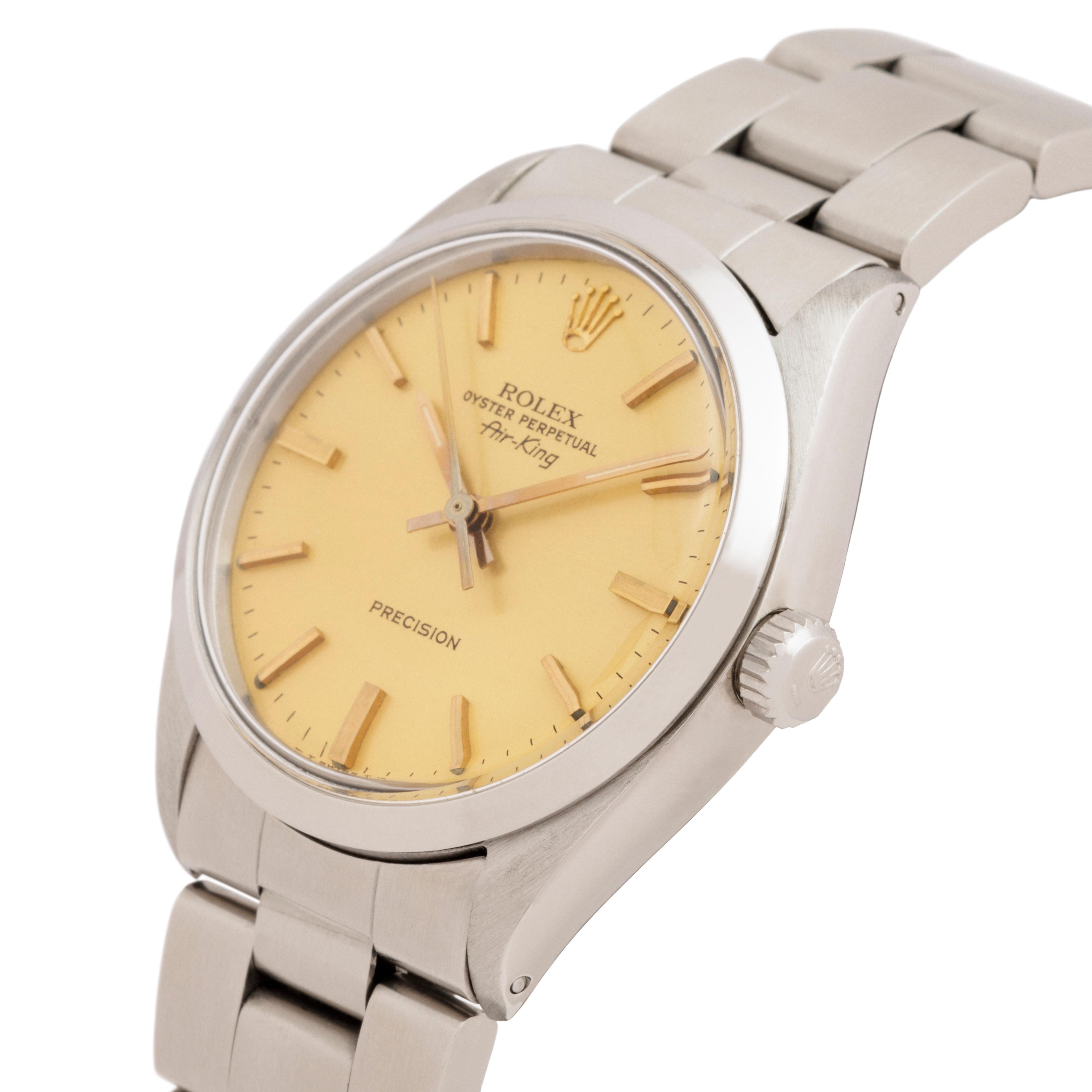 Modern Vintage Rolex Air-King Gold Dial Model 5500 Stainless Steel c.1987 For Sale