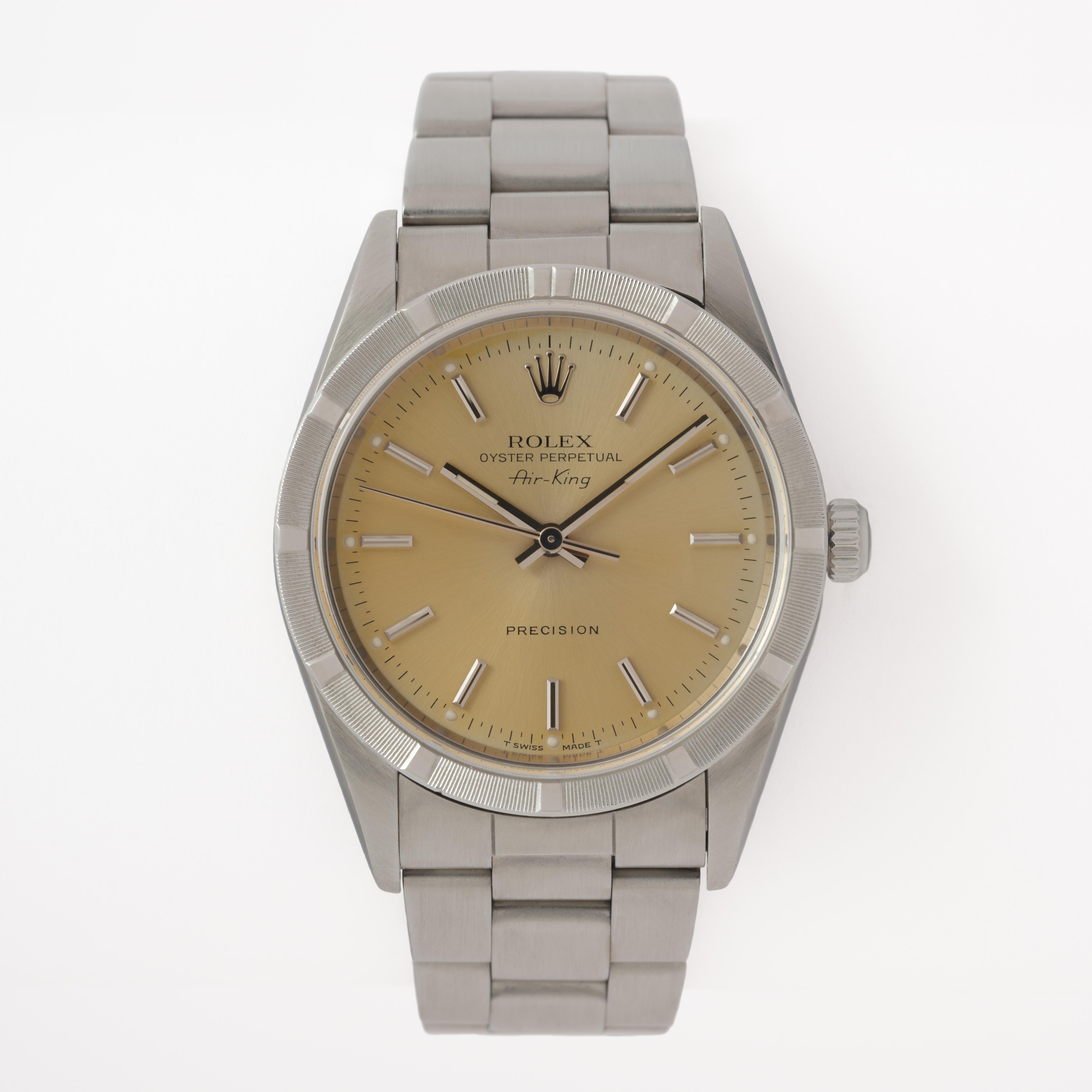 Modern Vintage Rolex Air King Model 14010 34mm Stainless Steel Watch For Sale