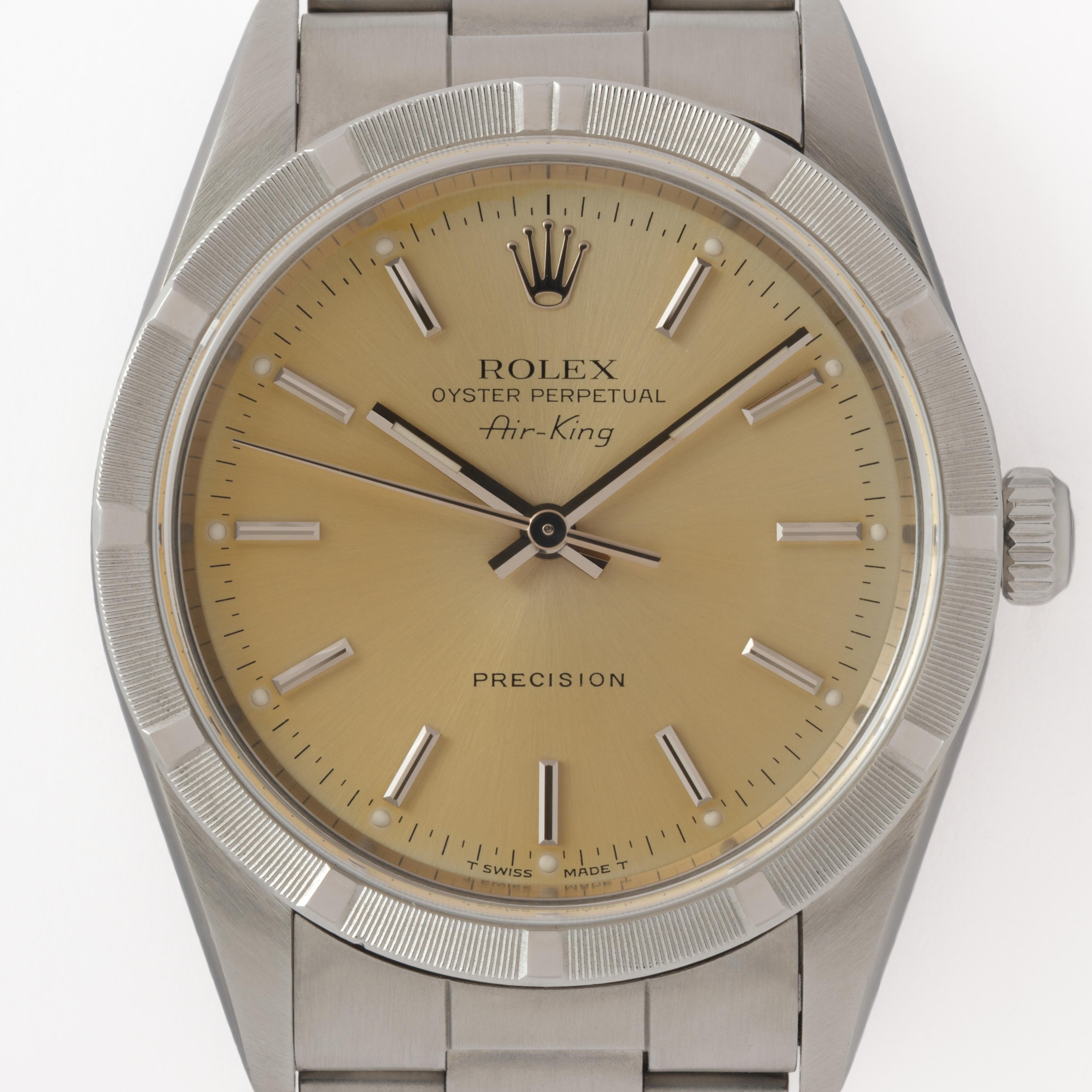 Vintage Rolex Air King Model 14010 34mm Stainless Steel Watch In Good Condition For Sale In New York, NY