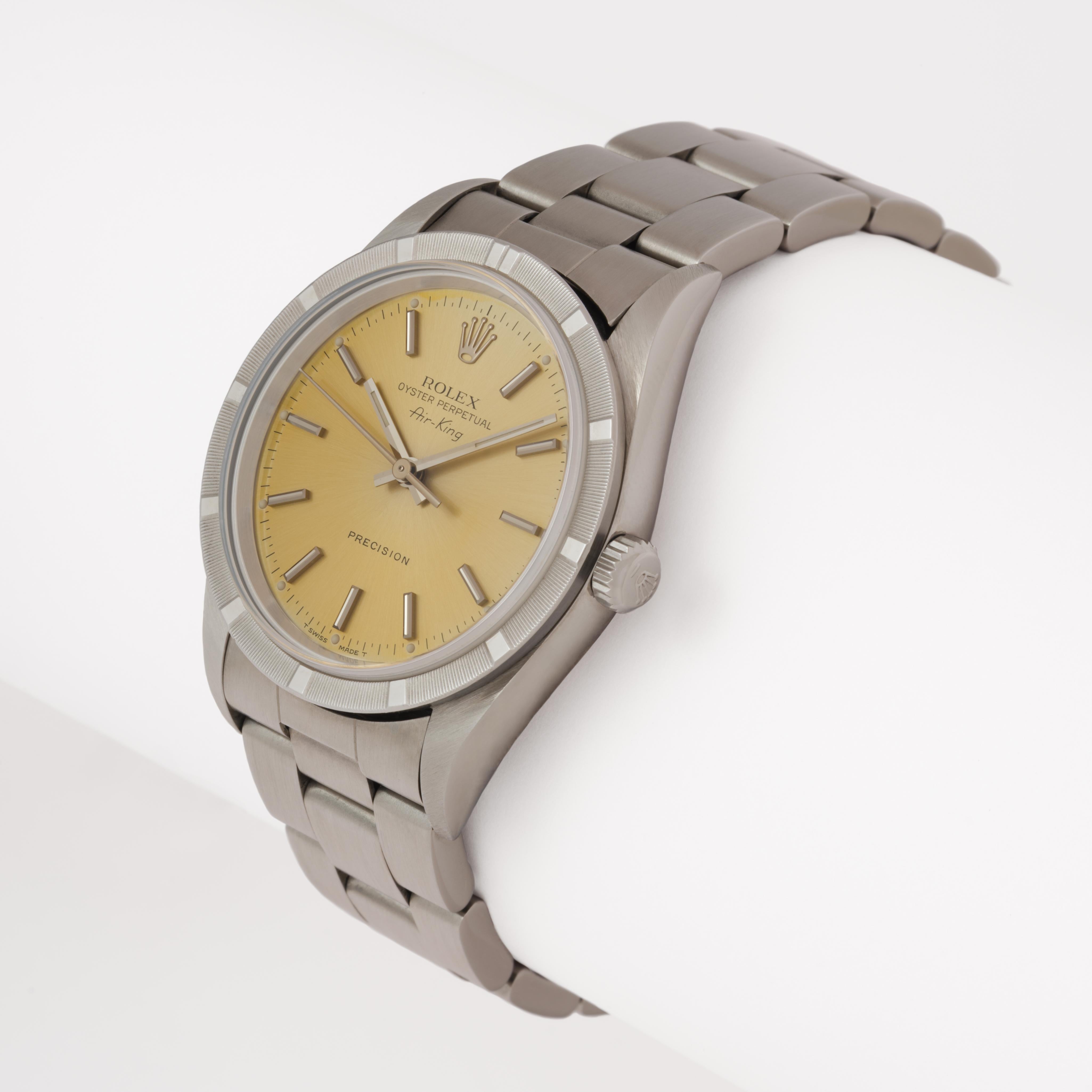 Women's or Men's Vintage Rolex Air King Model 14010 34mm Stainless Steel Watch For Sale