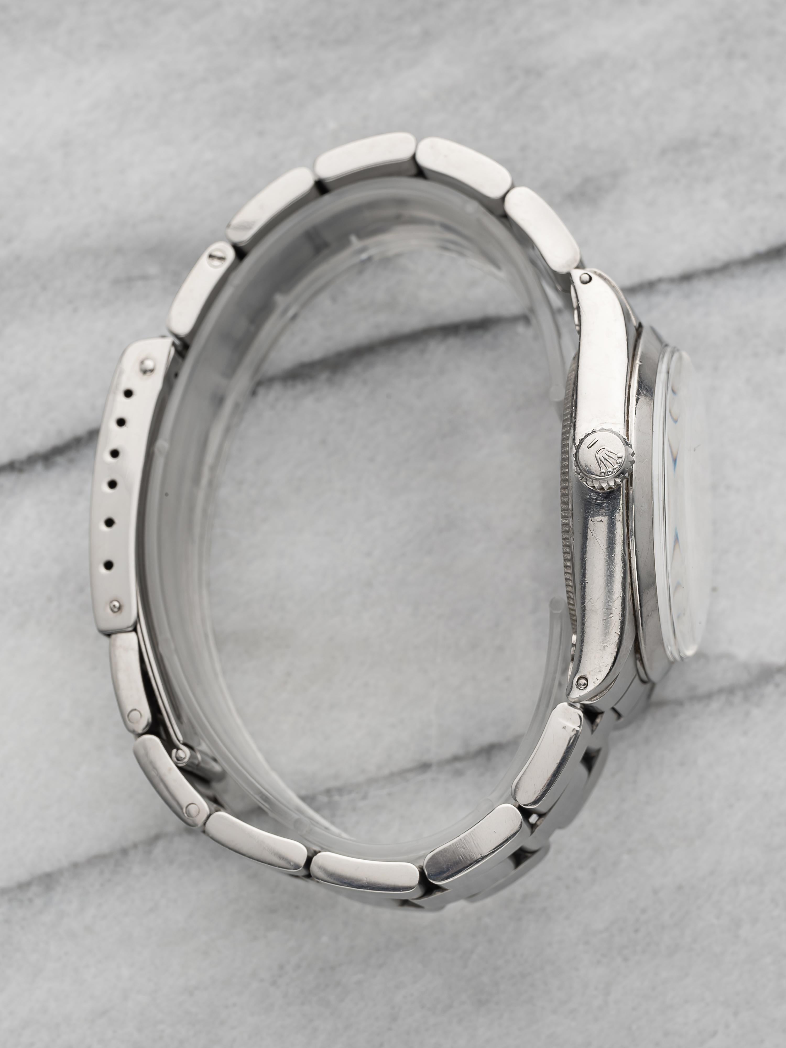 Vintage Rolex Air King Precision 70s Ref 5500 Automatic Silver Dial 34mm Case. für Damen oder Herren im Angebot