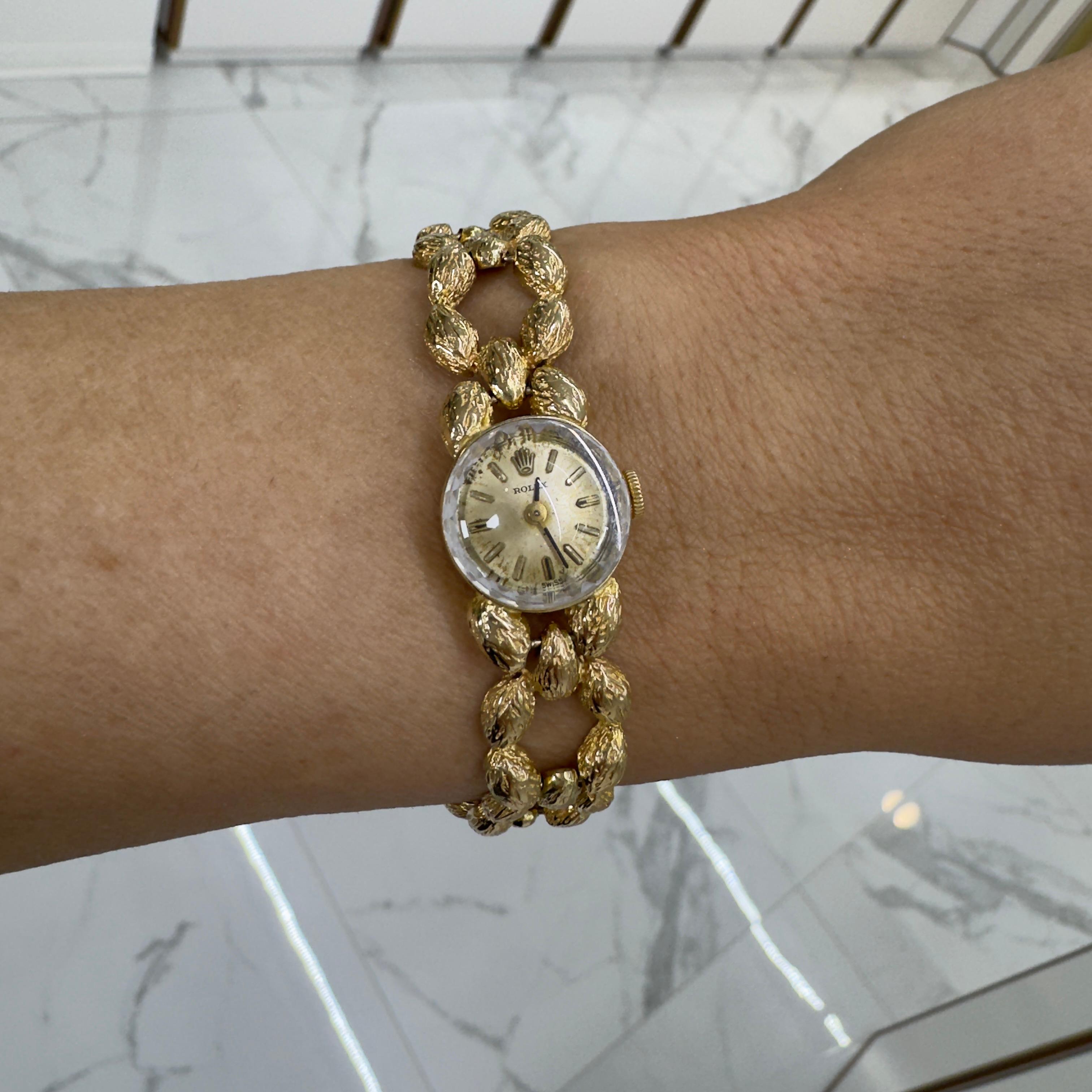 Vintage Rolex Mandelbaum Rinde Motiv 14K Open Link 14K Gelbgold Damenuhr 7
