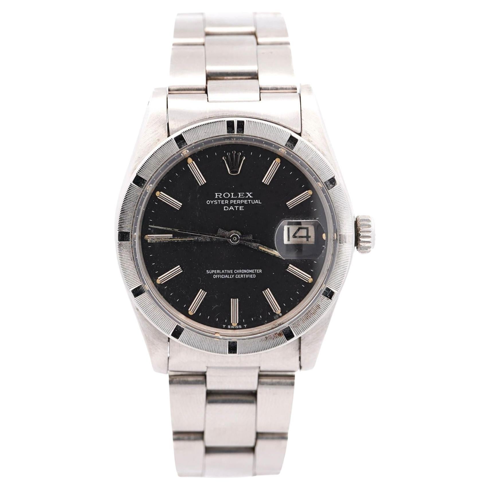 Rolex Montre unisexe noire Oyster Date 34 mm réf. 15210 en acier inoxydable