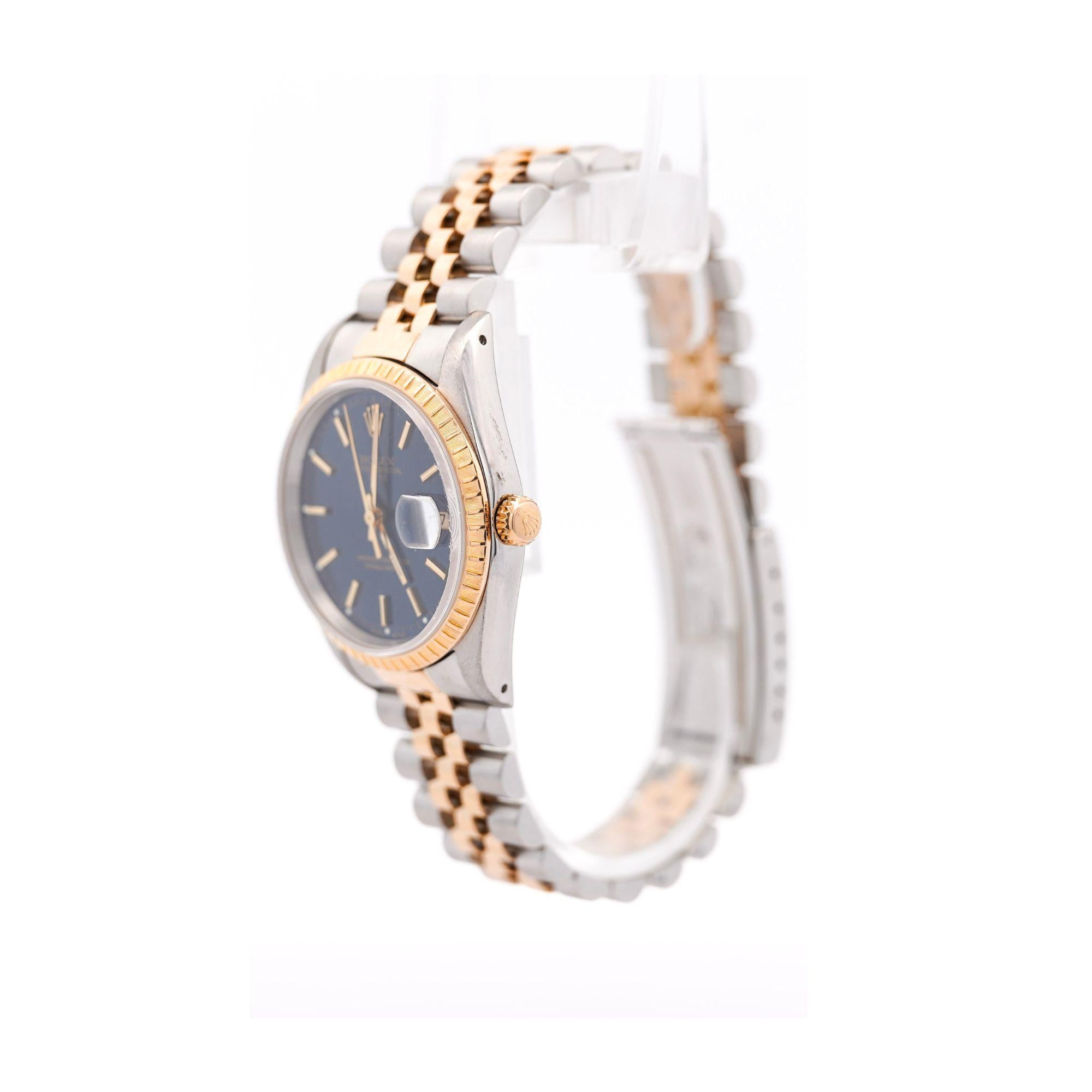Vintage Rolex Blue Dial Oyster Date 34mm Two Tone Fluted on Jubilee Watch 1