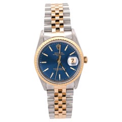 Vintage Rolex Blue Dial Oyster Date 34mm Two Tone Fluted on Jubilee Watch