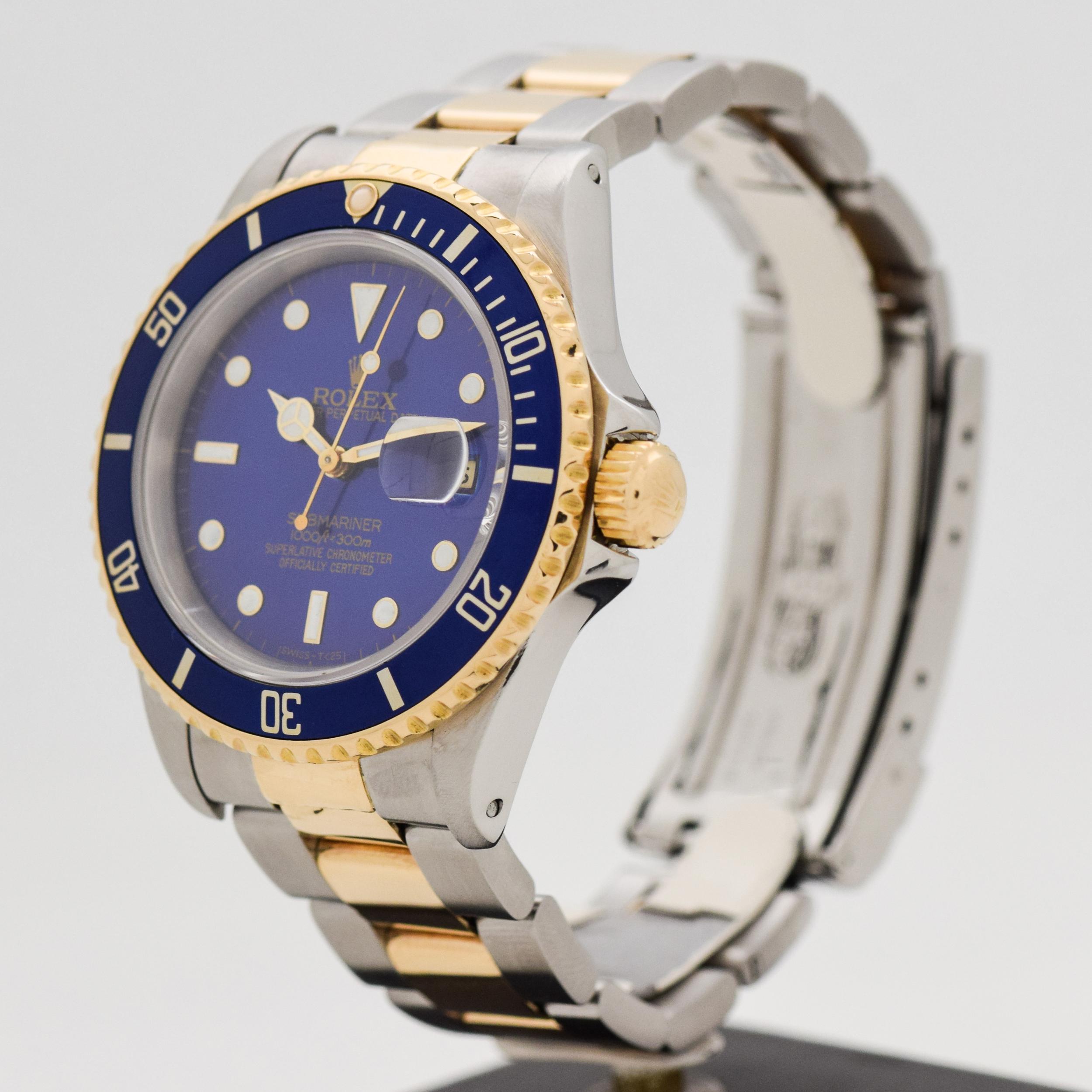Vintage Rolex Blue Submariner Reference 16613 Two-Tone Watch, 1989 In Excellent Condition In Beverly Hills, CA