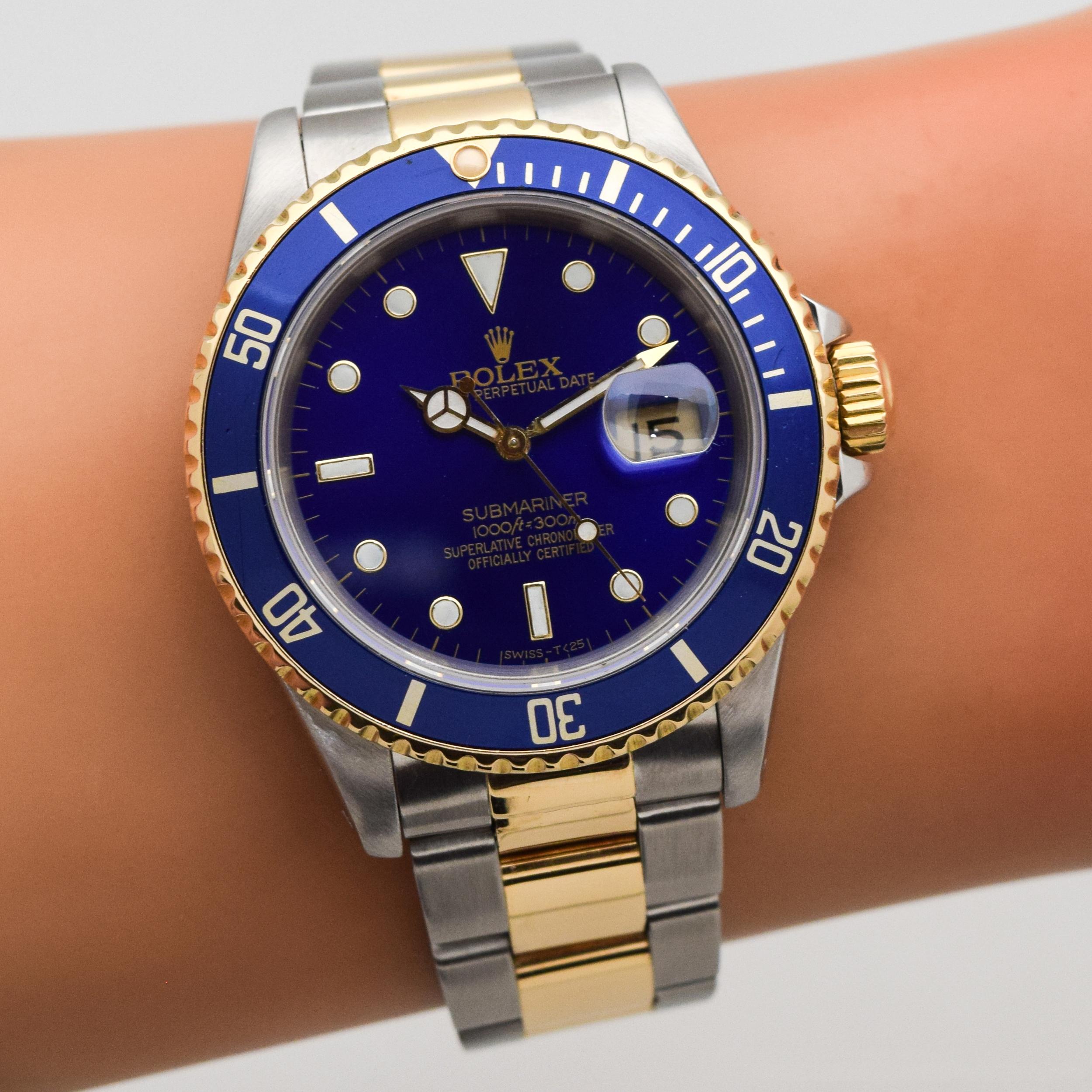 Vintage Rolex Blue Submariner Reference 16613 Two-Tone Watch, 1989 4