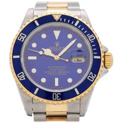 Vintage Rolex Blue Submariner Reference 16613 Two-Tone Watch, 1989