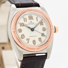 Vintage Rolex Bubbleback Reference 3372 Rose Gold and Stainless Steel Watch 1944