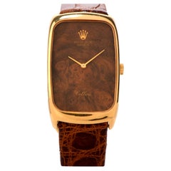 Vintage Rolex Cellini 18 Karat Gold Wood Dial Leather Watch