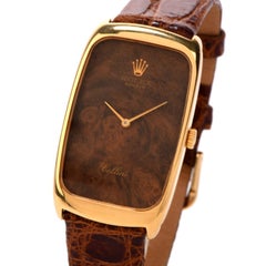 Vintage Rolex Cellini 18 Karat Gold Wood Dial Leather Watch