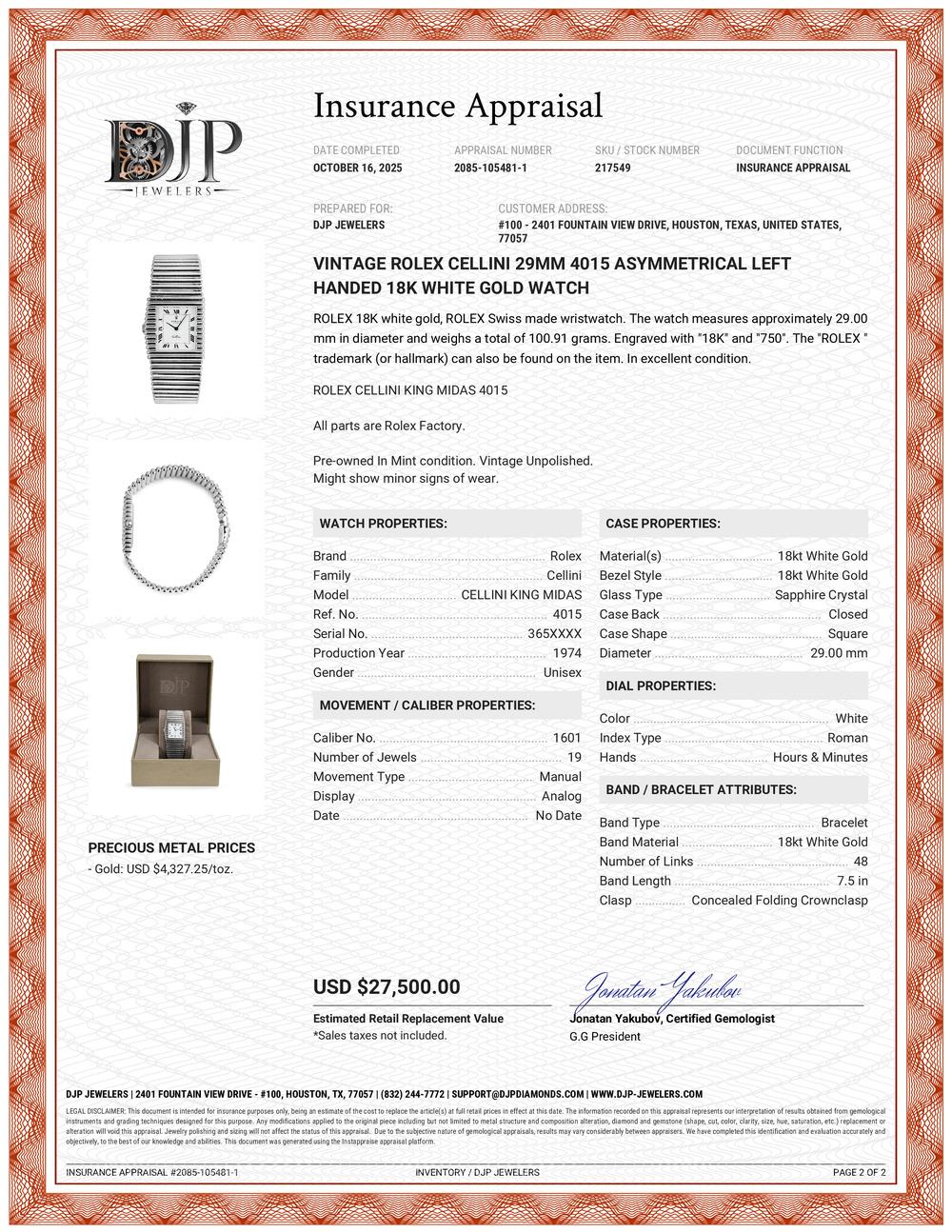 Rolex Cellini 29MM 4015 KING MIDAS Orologio d'epoca in oro bianco 18 carati con mano sinistra in vendita 7