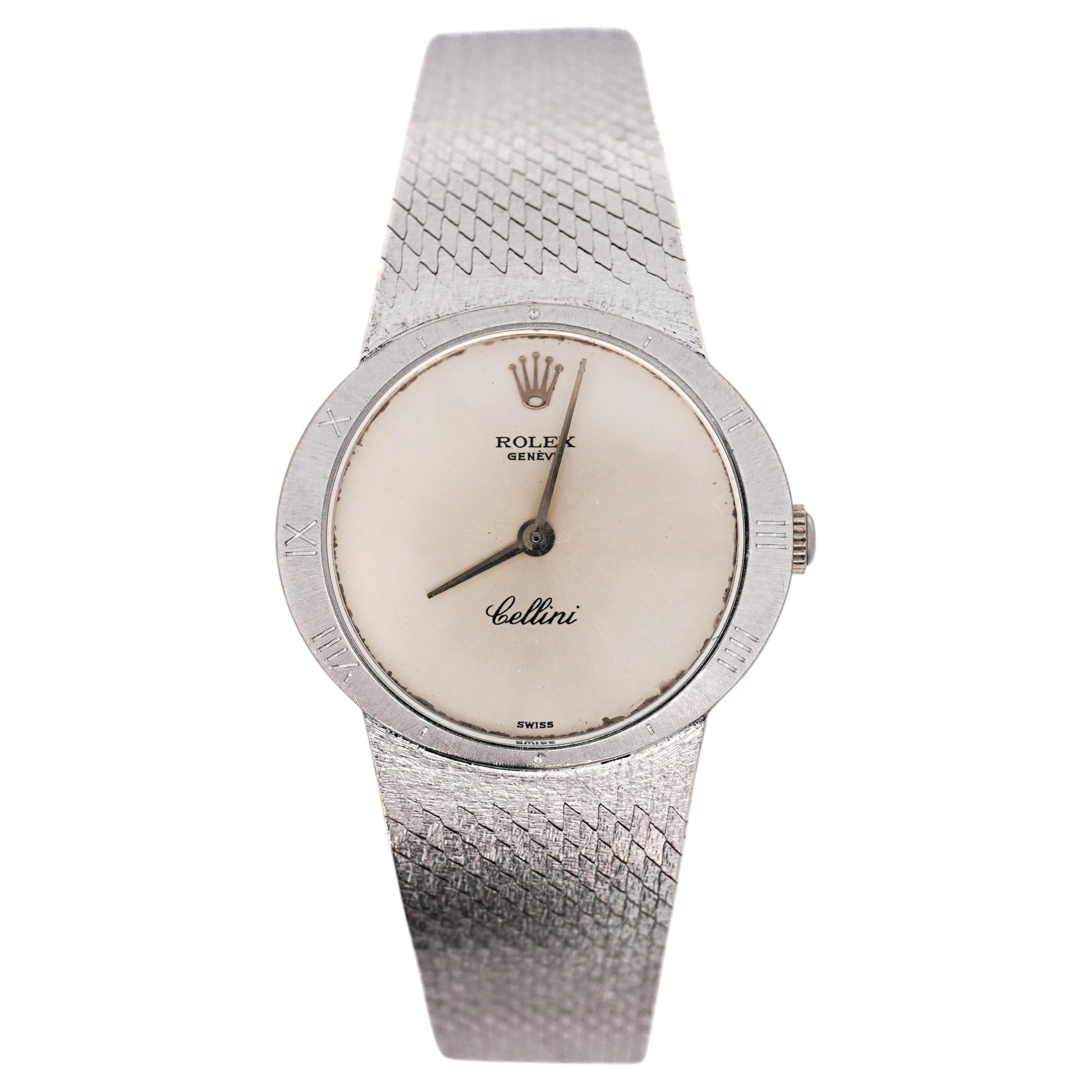 Vintage Rolex Cellini 3809 Manual 18K White Gold & Silver Mesh Watch