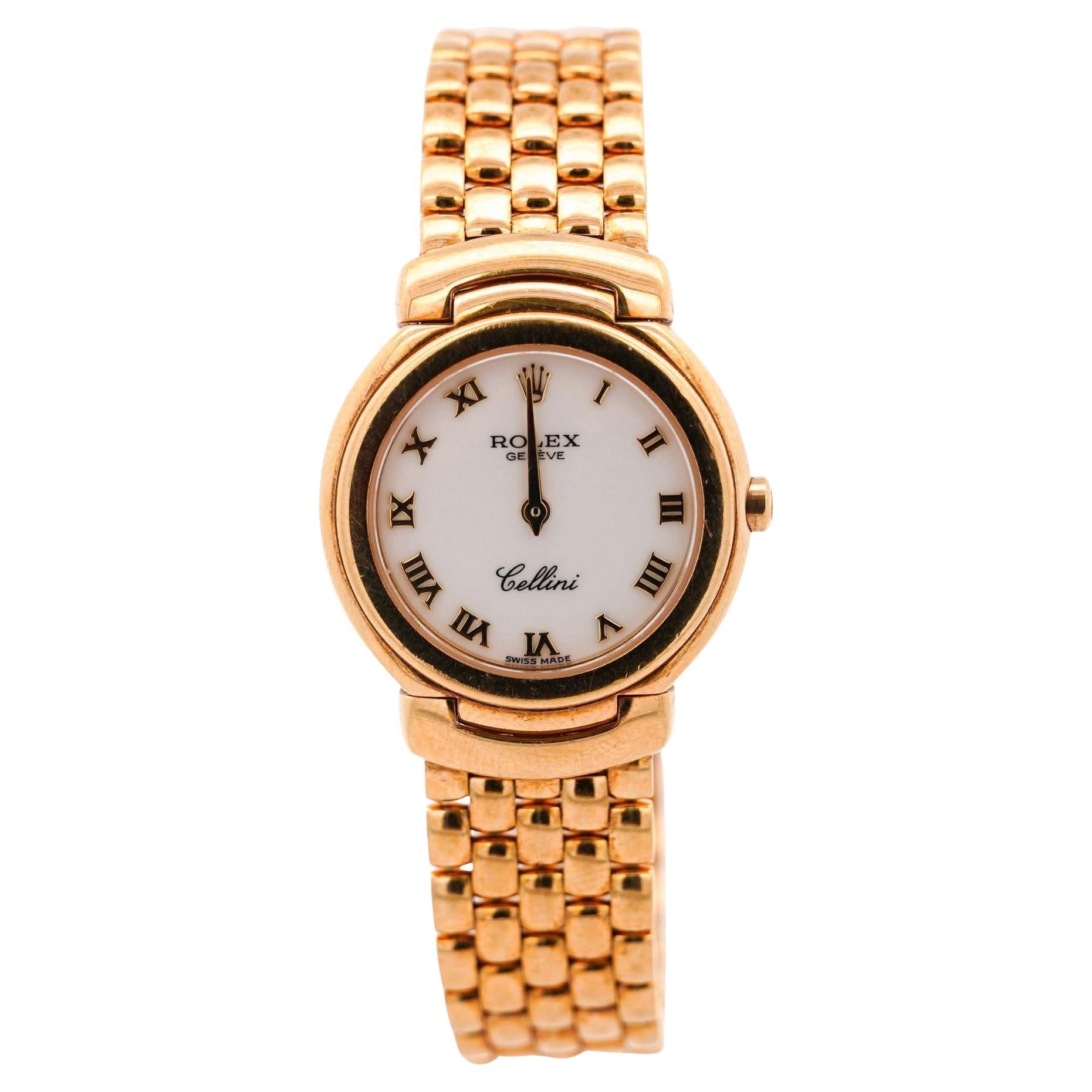Vintage Rolex Cellini 6621 18K Yellow Gold White Dial Quartz Bracelet Watch For Sale