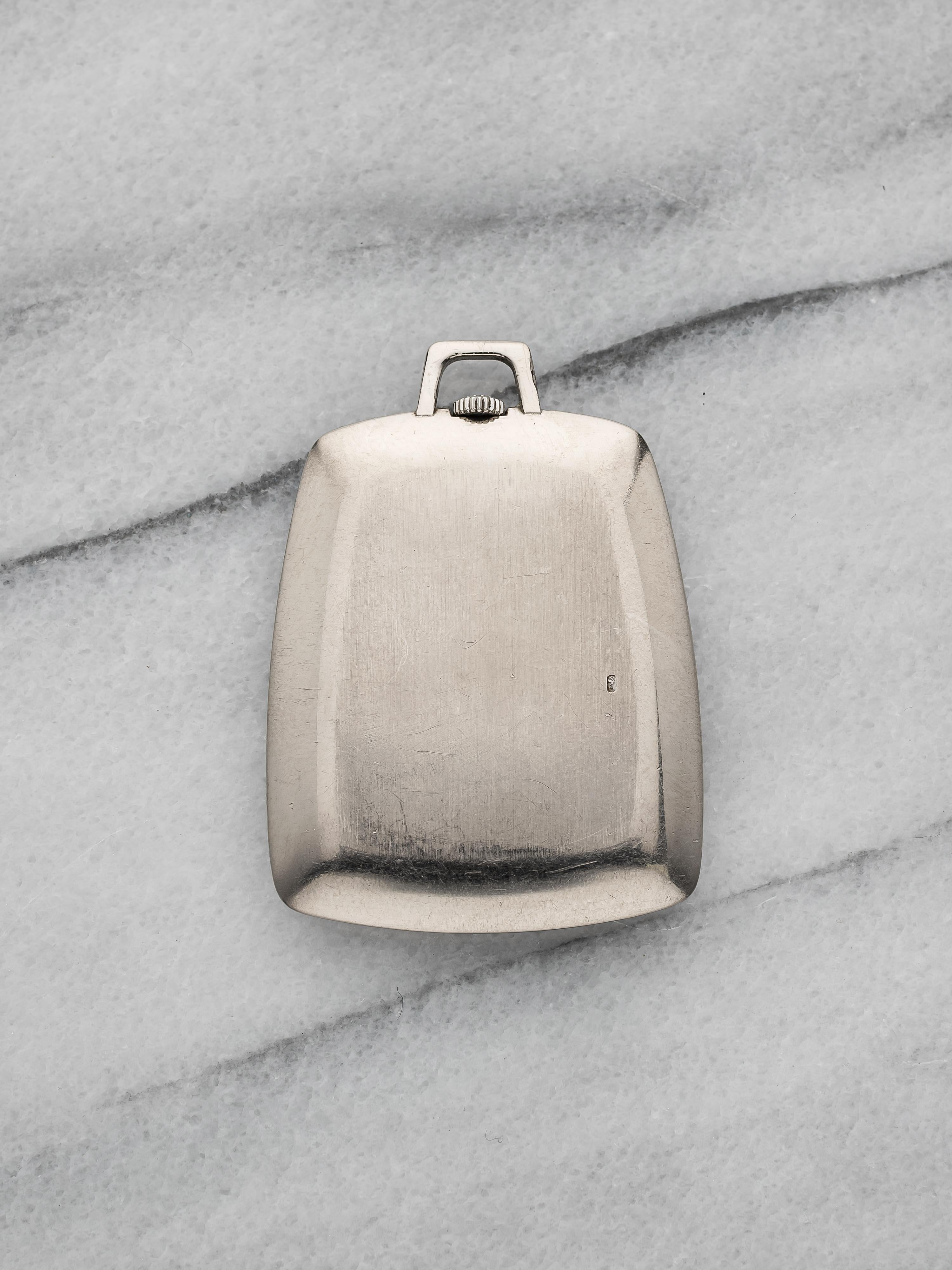 Vintage Rolex Cellini 70s Pocket Watch 18K White Gold Ref 3727 Grey Dial Manual im Zustand „Gut“ im Angebot in New York, NY