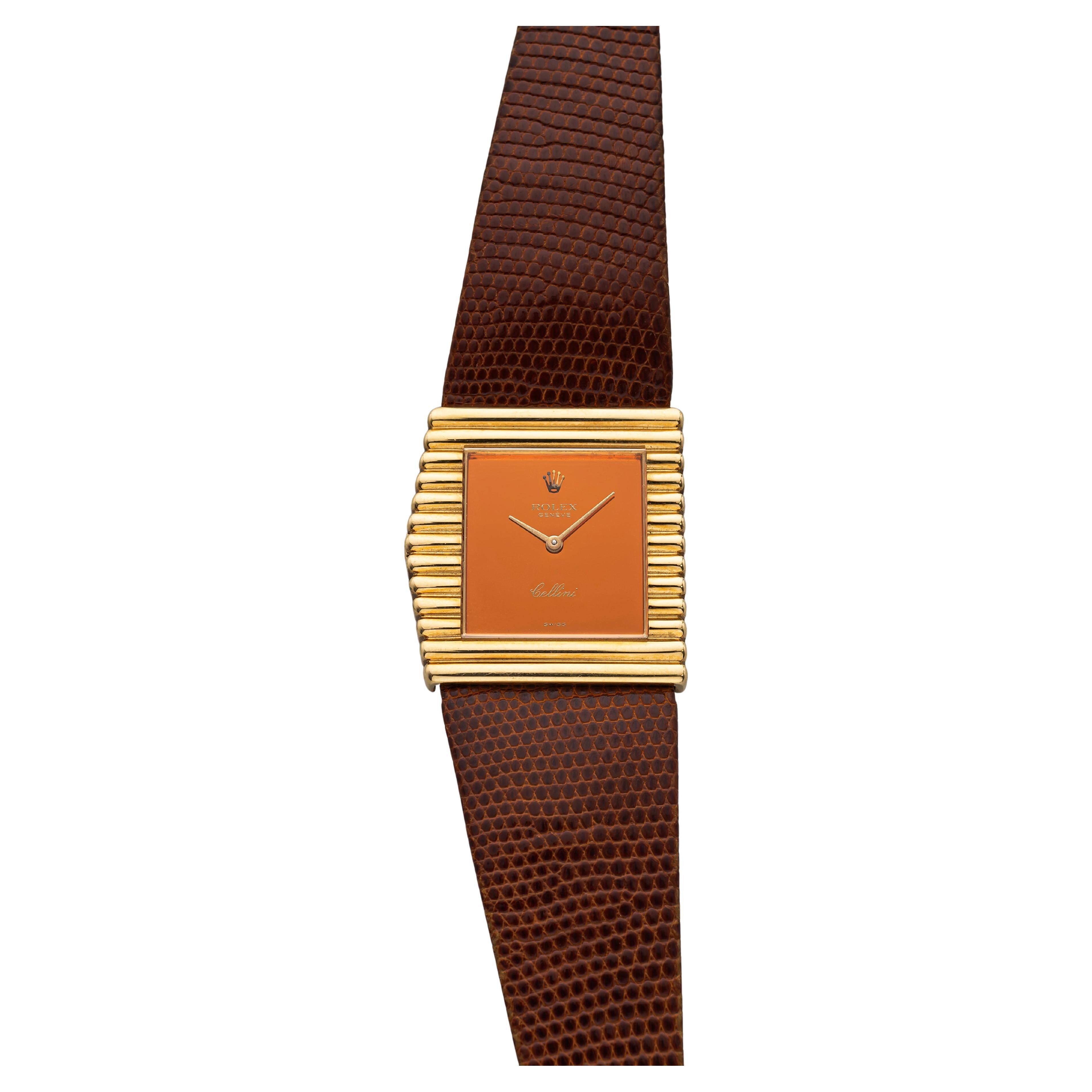 Rolex Cellini Asymmetric 4015 d'epoca in oro 18 carati a carica manuale con quadrante in lamina d'arancio