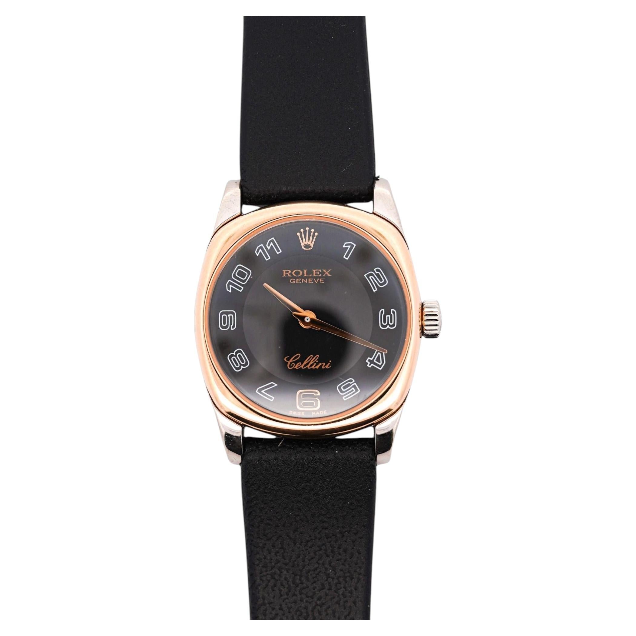 Reloj de cuarzo Rolex Cellini Danaos Vintage de señora con esfera negra de oro rosa de 18 quilates