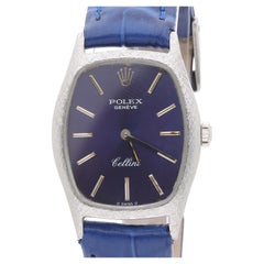 Vintage Rolex Cellini Geneve 23mm 18K White Gold Blue Dial Ladies Manual Watch